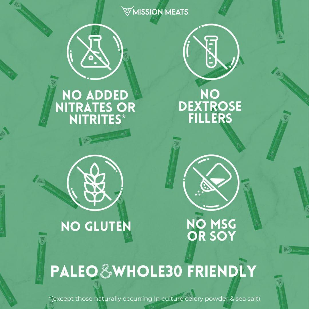 EST. 2015 MISSION MEATS Mission Meats Beef Sticks 100% Grass Fed & Pasture Raised, Zero Sugar, Gluten Free, Meat Sticks Individually Wrapped, Healthy Snacks, Whole 30 & Paleo Friendly, Original 1oz (Pack of 48)