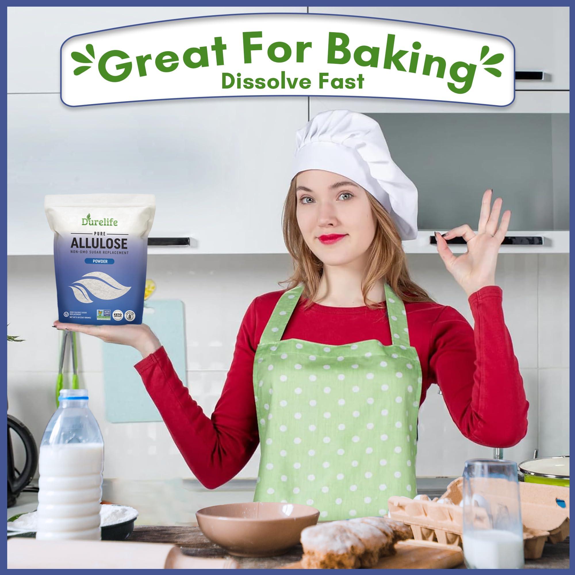 DureLife Durelife Allulose sweetener, 5 lb 100% Pure No Erythritol powdered Sugar Substitute, NON-GMO Project Verified, Keto Certified, OU kosher, No Fillers, Zero Calories sugar alternative 5 Lbs