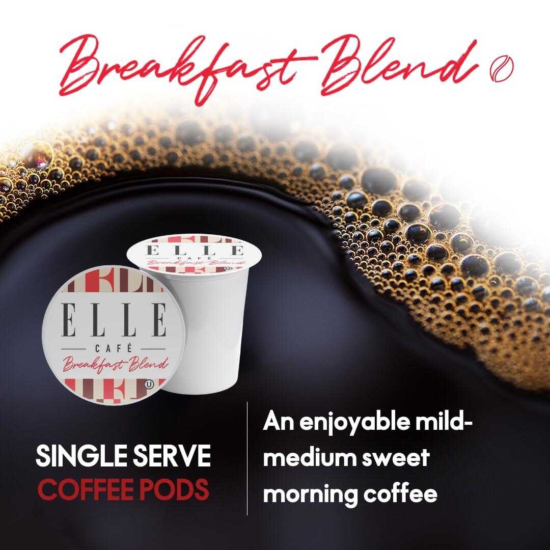 ELLE ELLE Caf Breakfast Blend K-Cup Coffee Pods - 12 Count - 100% Arabica Coffee, Flavor Medium Light Roast - Single-Serve Coffee Pods, Compatible with Keurig Coffee Machines