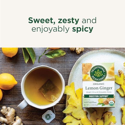 Traditional Medicinals Traditional Medicinals Tea, Organic Lemon Ginger, Promotes Healthy Digestion, 16 Tea Bags (Pack of 2)