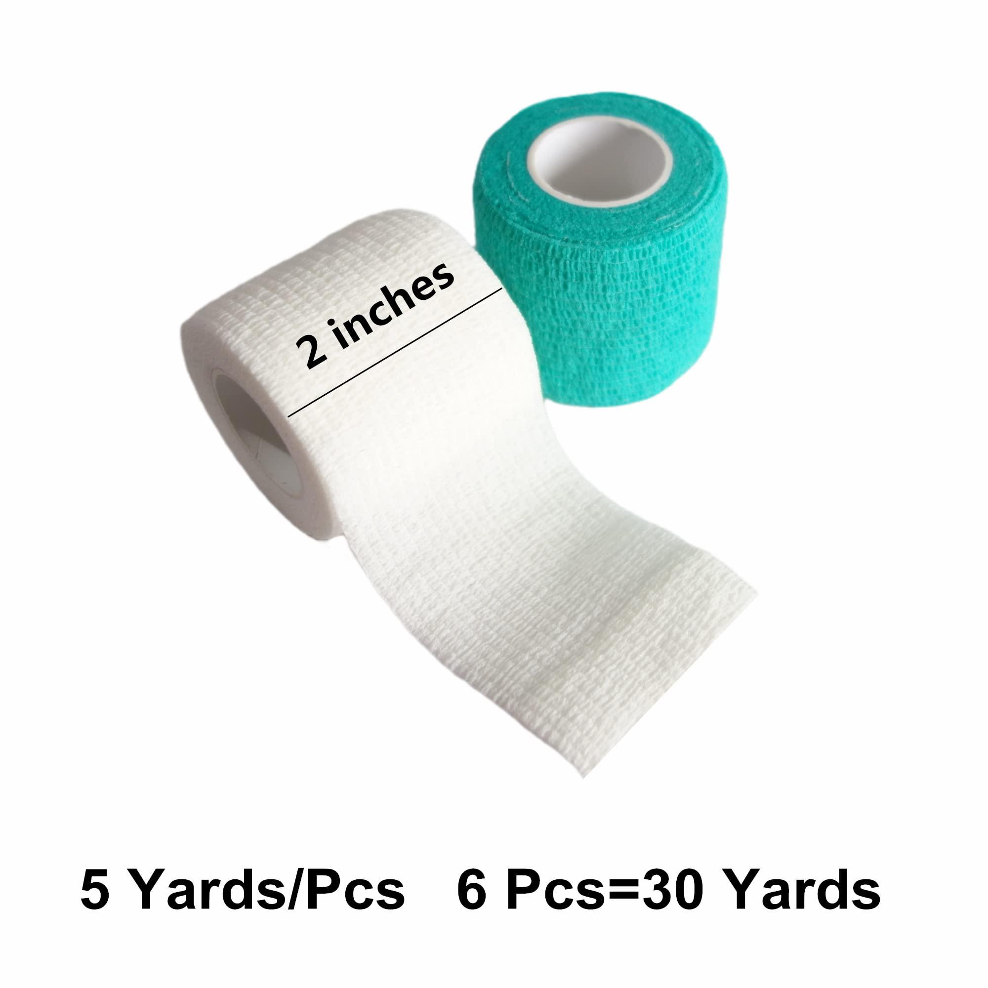 Baisunt Baisunt 6 Pack 2 Inches Cohesive Bandage Self Adhesive Wrap Elastic Self Adherent Vet Wrap Breathable Self Stick Tape for Wrist, Ankle, Sports, Tatoo Wrap(5 Yards, White)