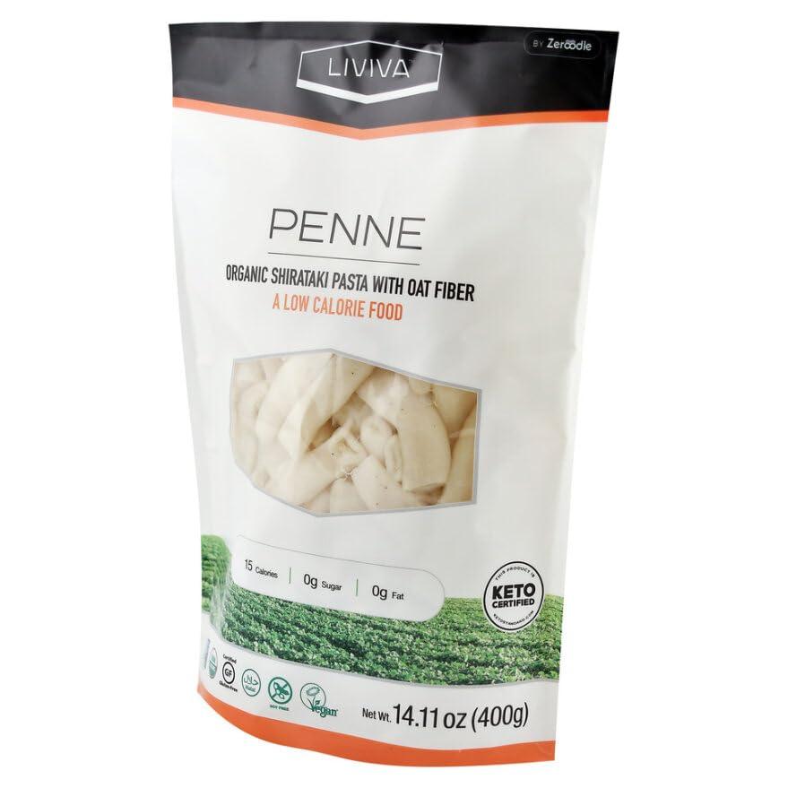 LIVIVA LIVIVA Organic Shirataki Penne with Oat Fiber, Low-Calorie Pasta made from Konjac Root, Non-GMO, Gluten Free and Keto Certified, 14.11 Ounce (Pack of 6)