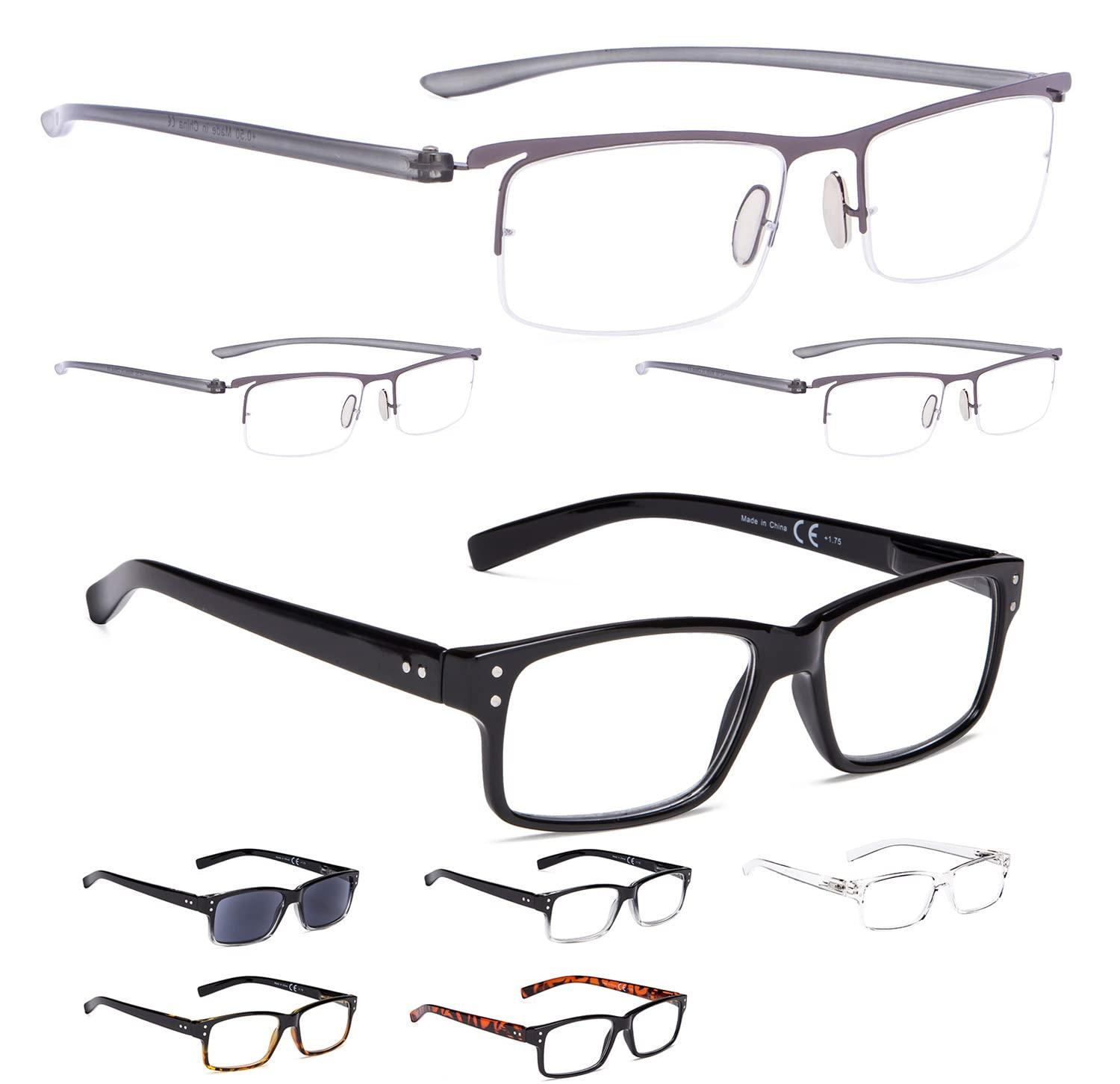 LUR 3 Packs Half-rim Reading Glasses + 6 Packs Classic Reading Glasses (Total 9 Pairs Readers +4.00)
