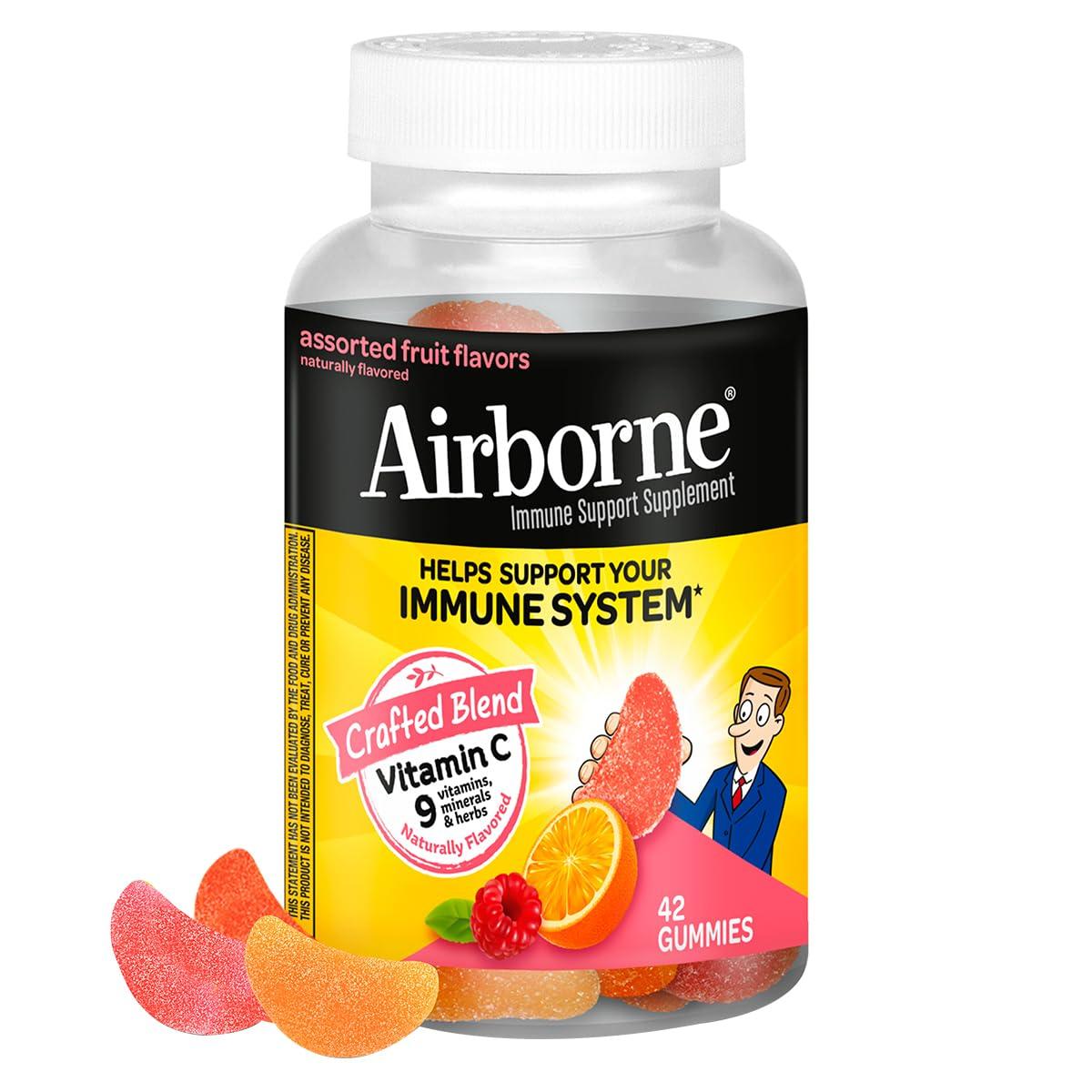 Airborne Airborne Vitamin C 750mg (per serving) - Assorted Fruit Gummies (42 count in a bottle), Gluten-Free Immune Support Supplement With Vitamins C E, Selenium
