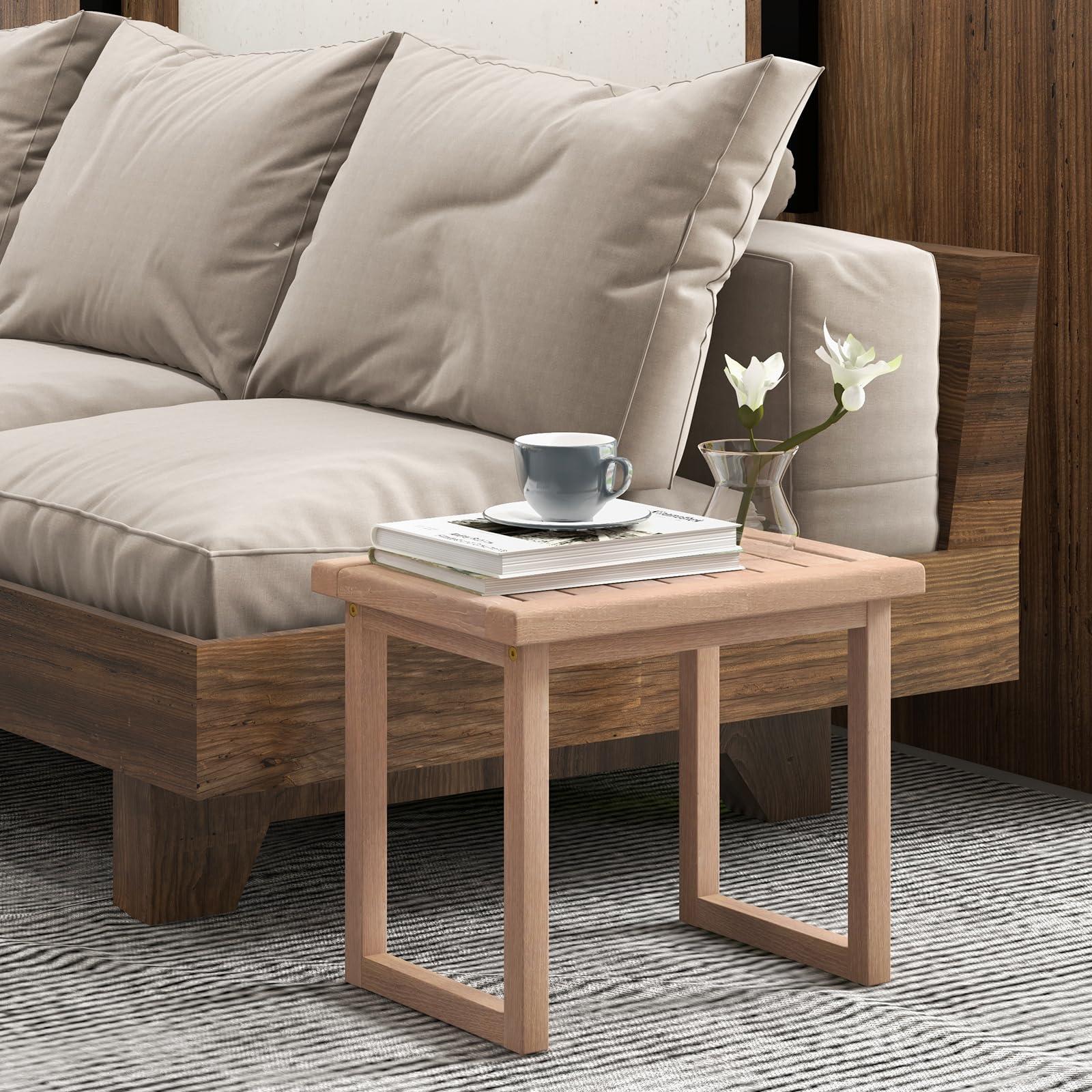 Giantex Giantex Shower Bench for Inside Shower, 19" Waterproof Teak Wood Shower Stool with Non-Slip Foot Pads, Sturdy Spa Bath Seat for Elderly, Wooden Shower Seat for Indoor and Outdoor Use