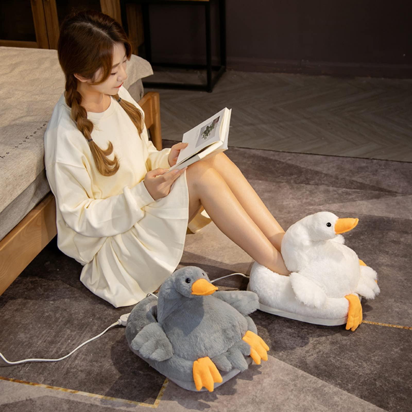 Generic Heated Feet Warmer USB Rechargeable Cute Cartoon Shape Foot Warmers Foot Heater Electric Heating Pad Winter Office Heating Shoes Foot Warmer Slippers (Grey Goose)