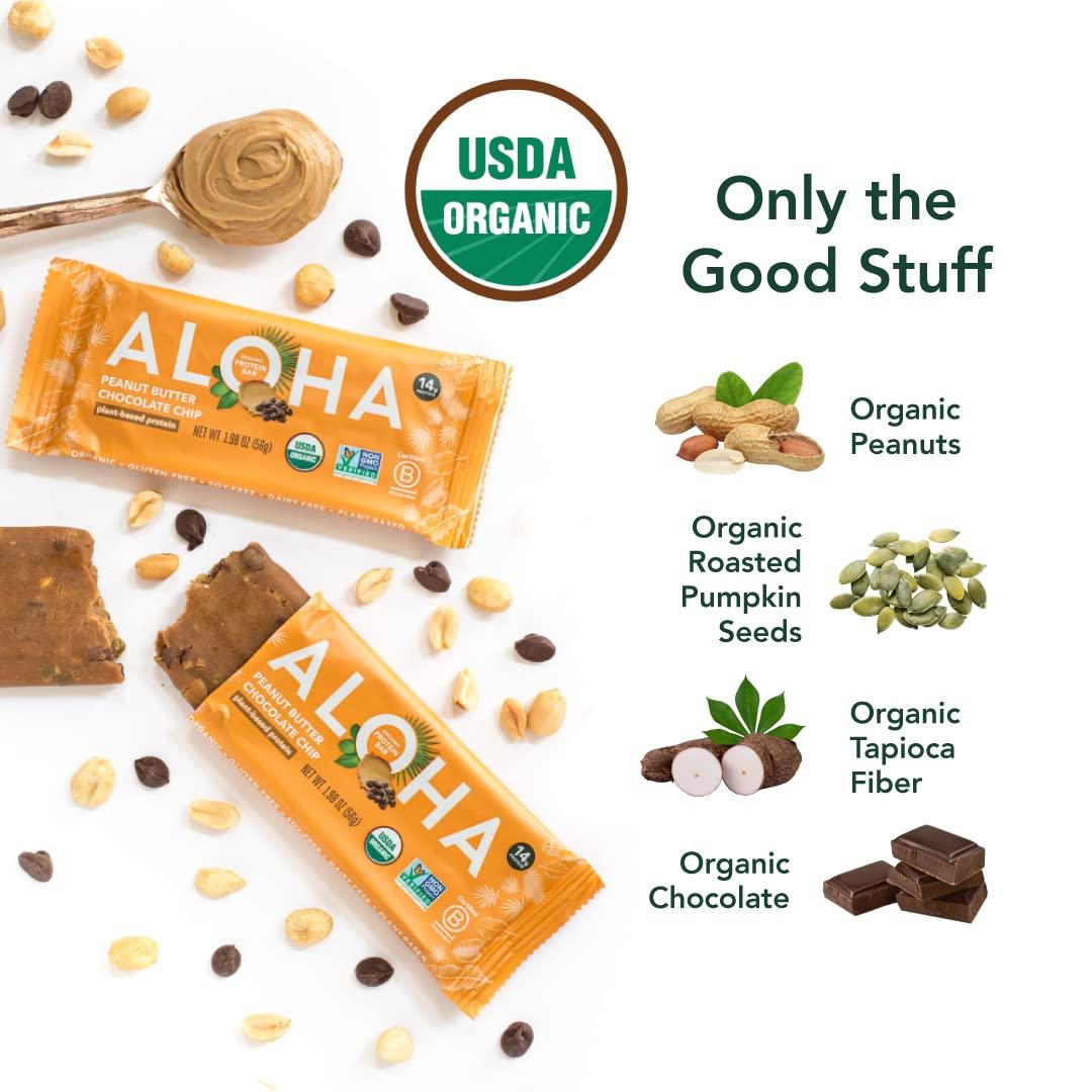 ALOHA ALOHA Organic Plant-Based Protein Bars - 6 Flavor Variety Pack (12 Count) + Peanut Butter Chocolate Chip (12 Count) | Vegan, Gluten-Free