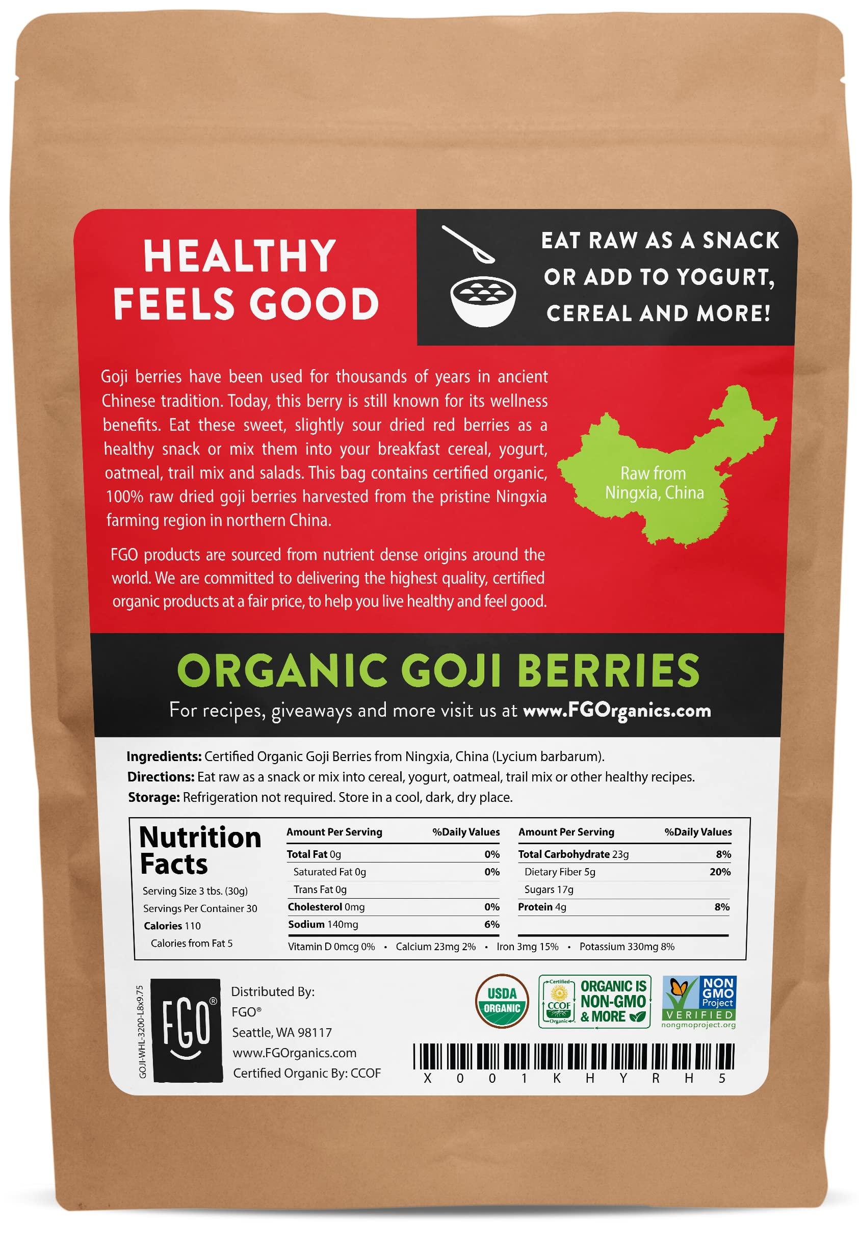 FGO FGO Organic Goji Berries, Large & Chewy, from Ningxia, 32oz (Pack of 1)