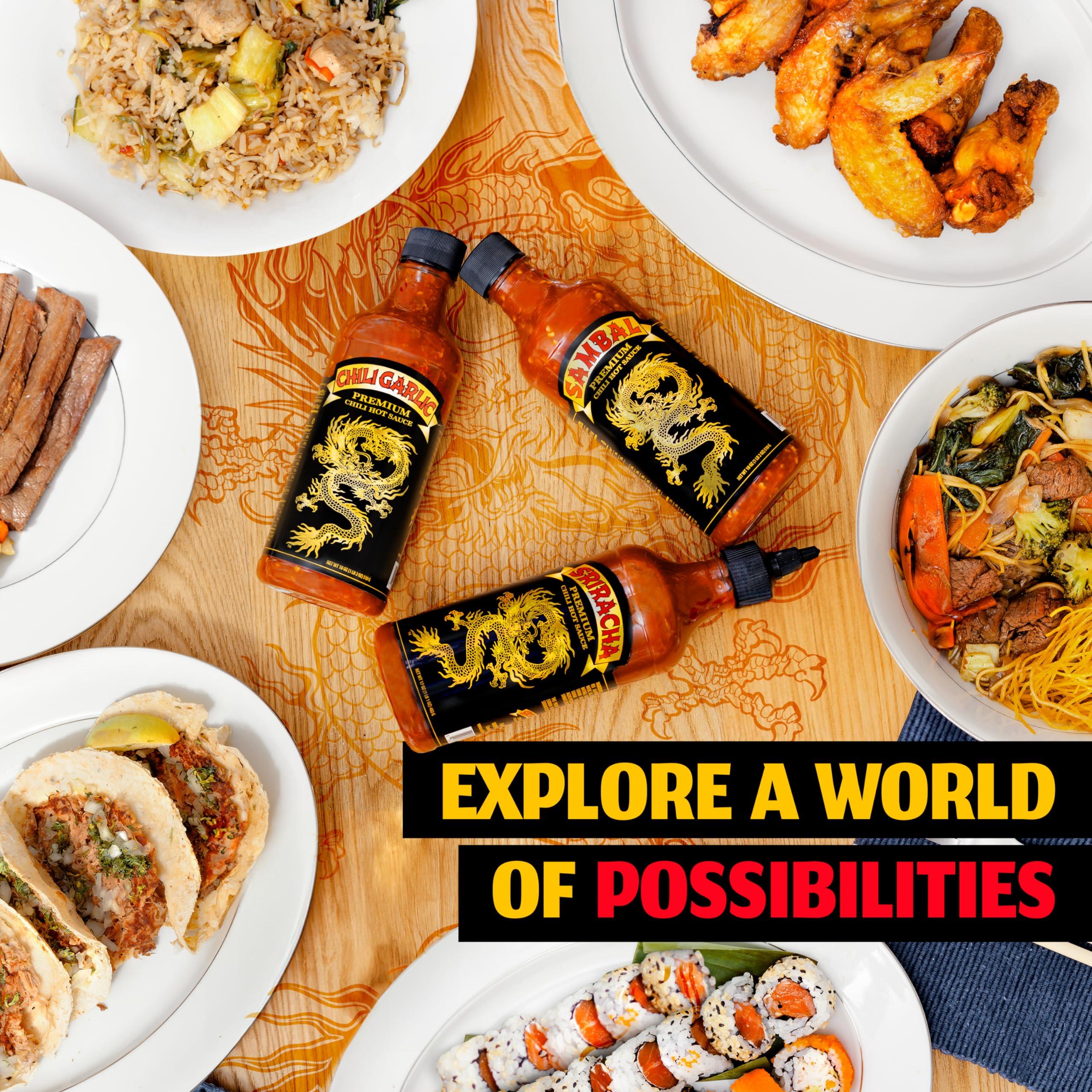 Underwood Ranches Underwood Ranches Limited Edition Dragon Collection Bundle - Sambal, Chili Garlic & Sriracha Flavor, Perfect for Any Dish! - Made from Red Jalapeno Peppers That Started the Sriracha Movement