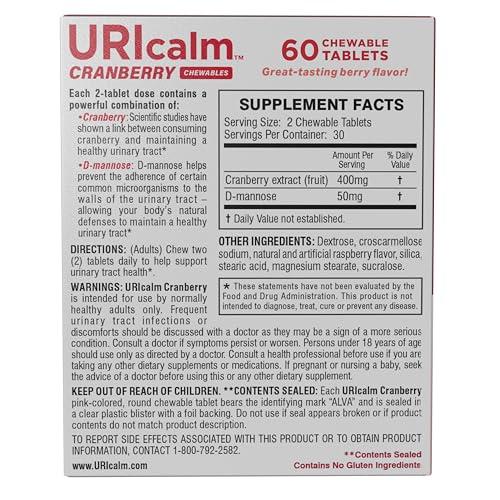 Uricalm Uricalm Cranberry, Daily Dietary Supplement Chewable with D-Mannose, Berry, 60 Count