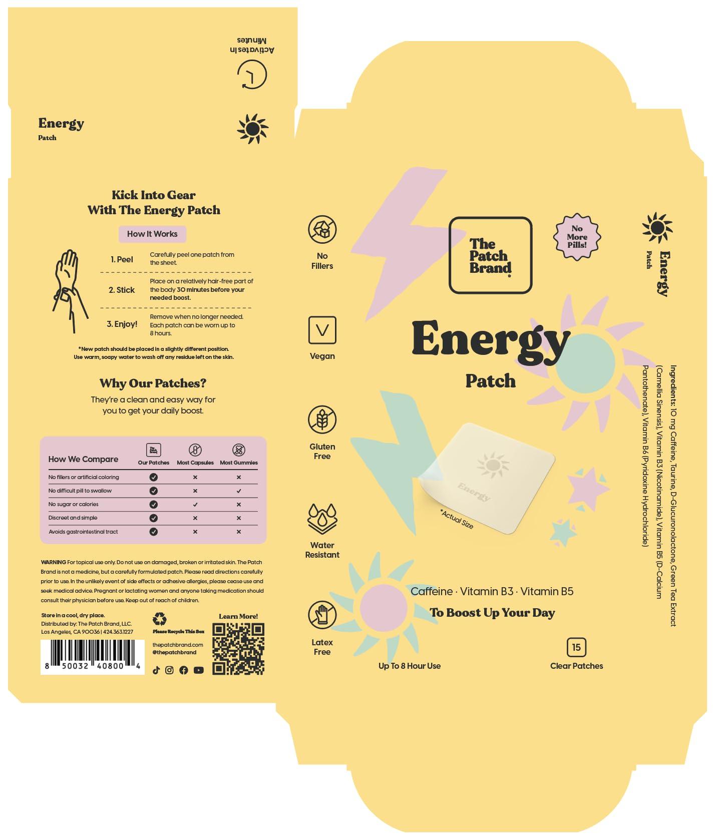 The Patch Brand The Patch Brand Energy Patches | Supports Energy with Caffeine and B5 and B3 | All Natural Vitamins & Mineral Patch Plant Based and Cruelty Free Water Resistant Patches That Last All Day