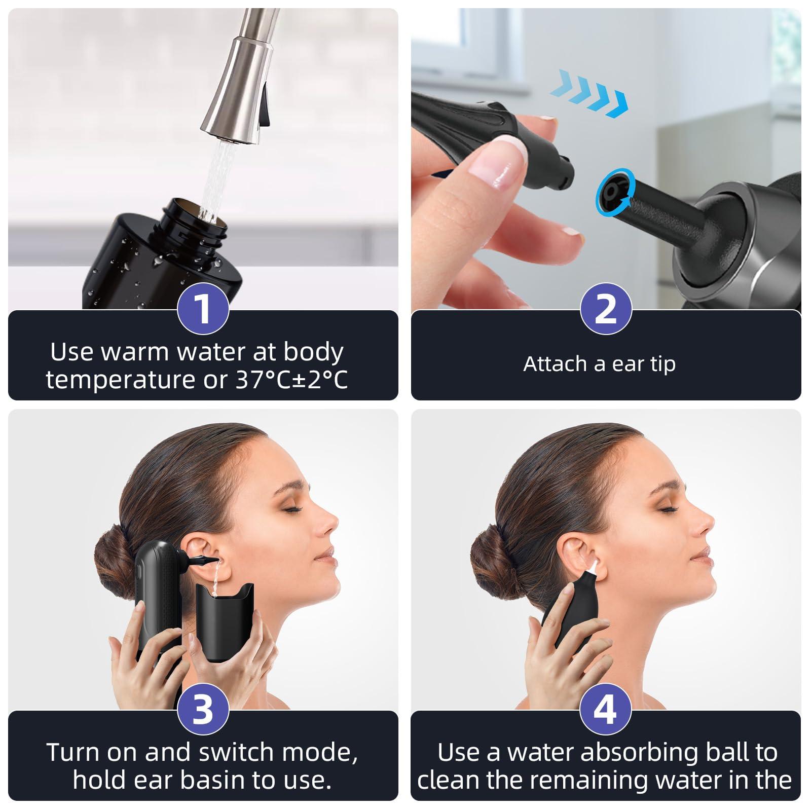 Raccomb Ear Wax Removal - Electric Ear Irrigation Cleaning Kit - Water Powered Ear Cleaner with 4 Pressure Modes - Safe and Effective Ear Cleaning Tool - 12 Ear Tips, Water Resistan