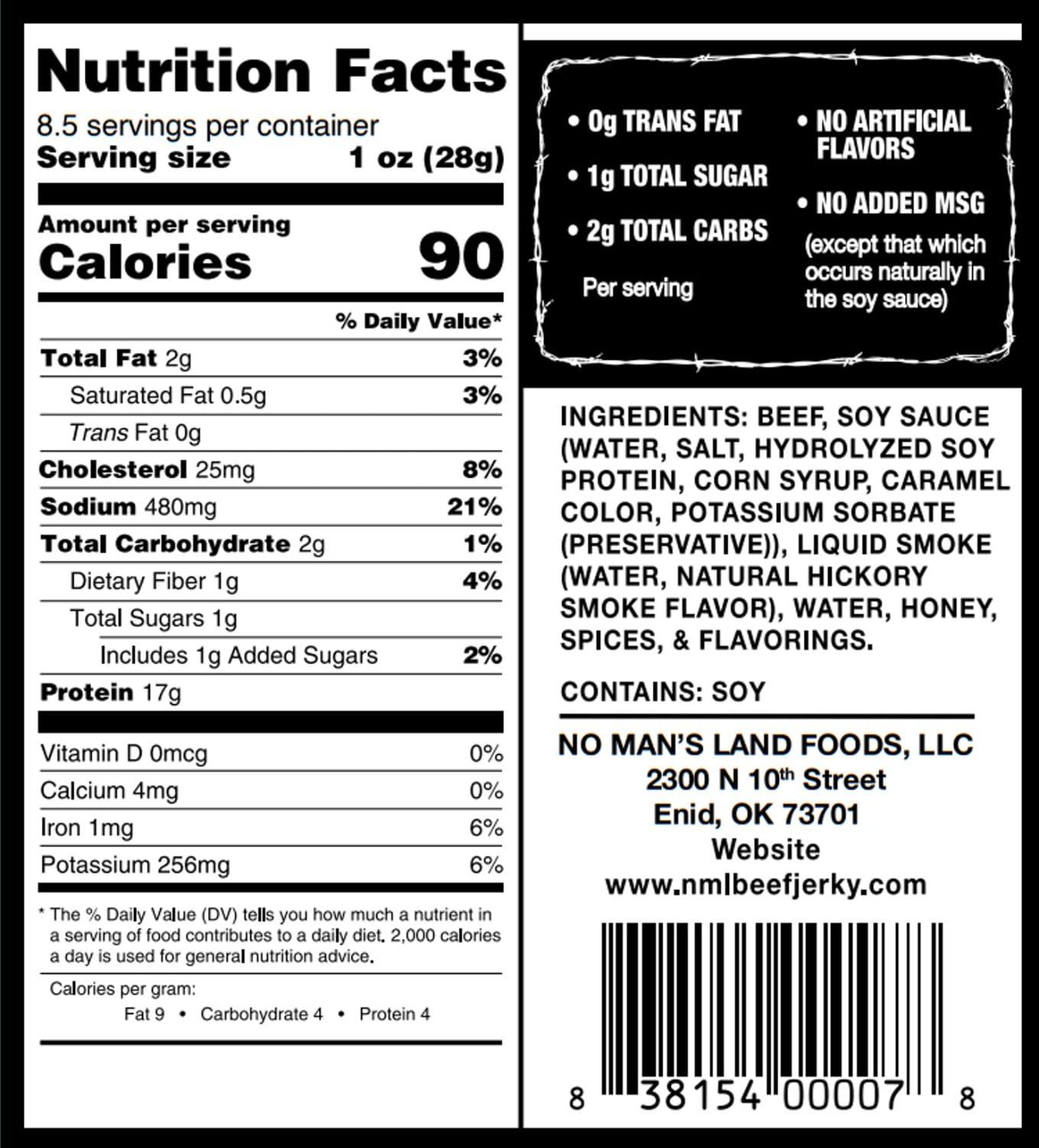 NO MANS LAND BEEF JERKY No Man’s Land MILD Beef Jerky High Protein Free Low Calorie Low Carb Beef Snack 8.5oz Bag…