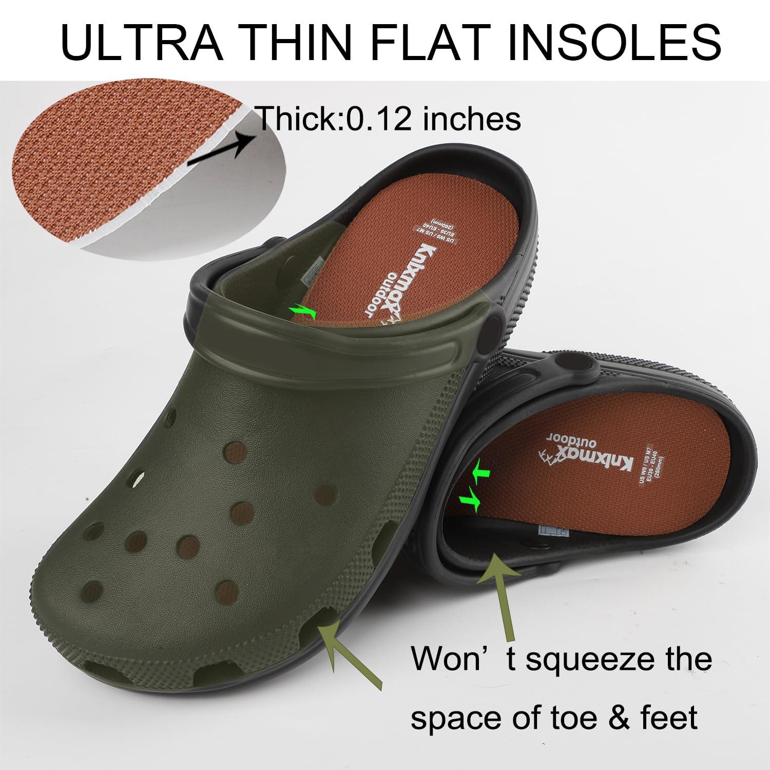 Knixmax Outdoor 3 Pair Insoles for Clogs Garden Shoes, Ultra-Thin Shoe Insoles for Women Men Comfort Inserts Work Nurse Shoes, Chef Shoes, Barefoot Breathable Liners Insert Clogs Pads Light Brown Size 12