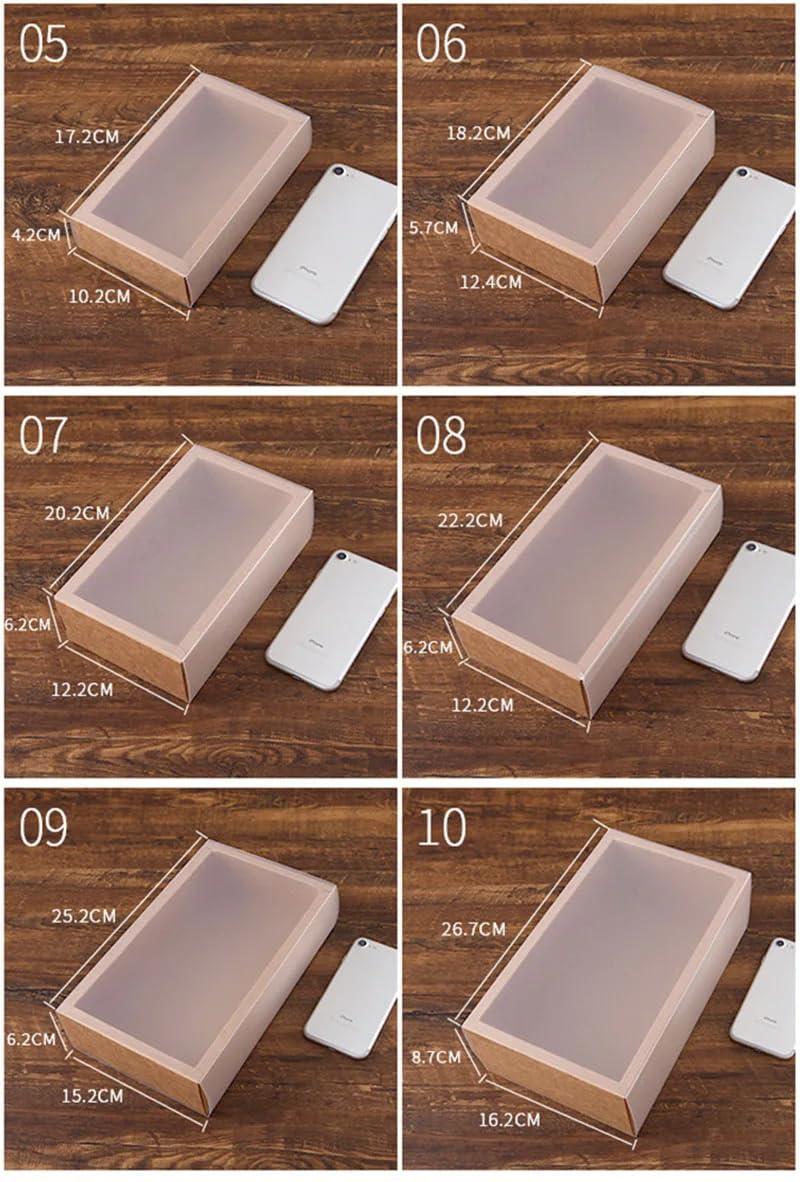Awcmtpsyol 10Packs Rectangle Kraft Paper Box with PVC Window For Wedding ,Birthday Party,Jewelry, Candy Cookies Clear Boxes Decorative Gift Packaging (Kraft paper box + clear pvc,Inner Size:20*10*6cm Outer