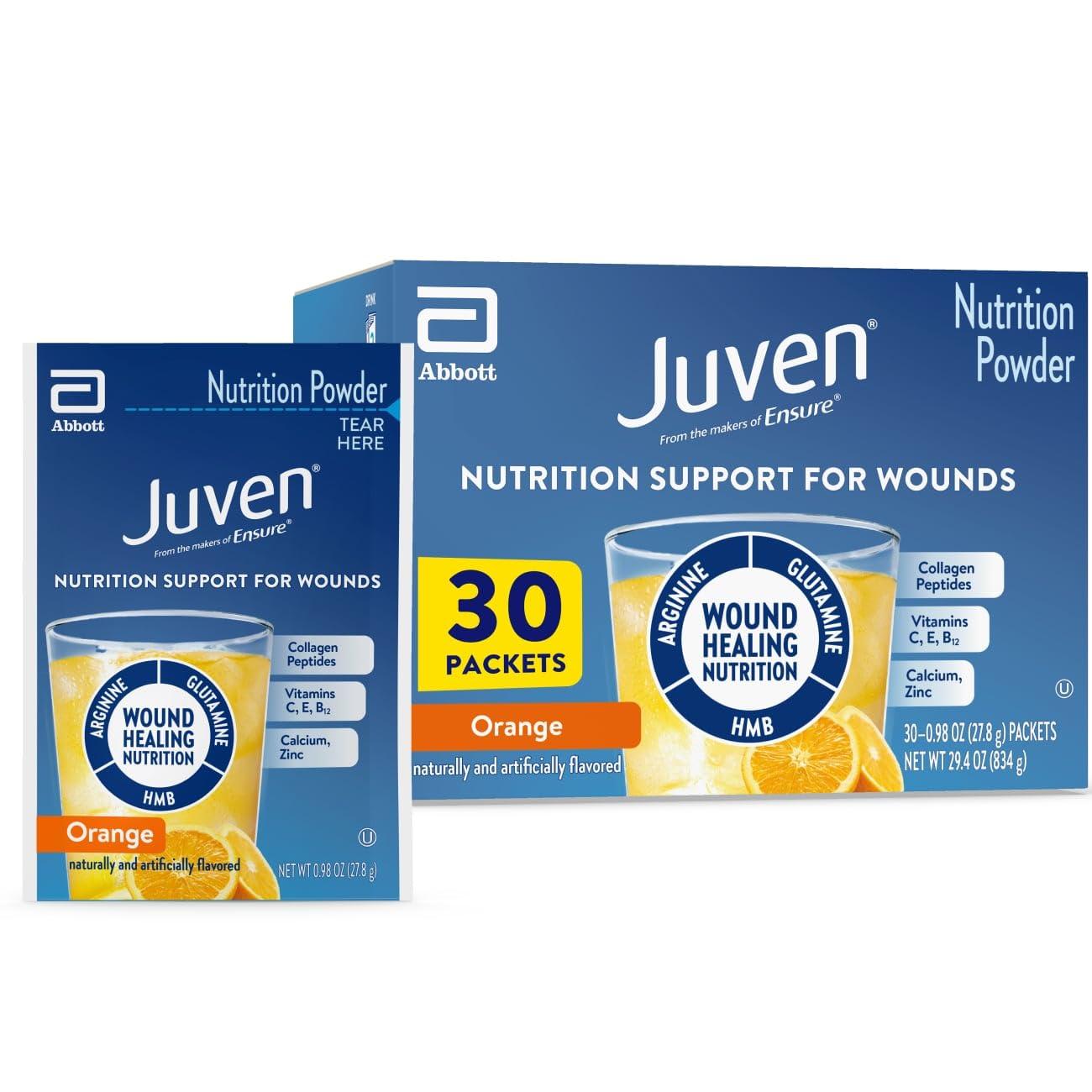 Juven Juven Therapeutic Nutrition Drink Mix Powder for Wound Healing Support, Includes Collagen Protein, Orange, 30 Count