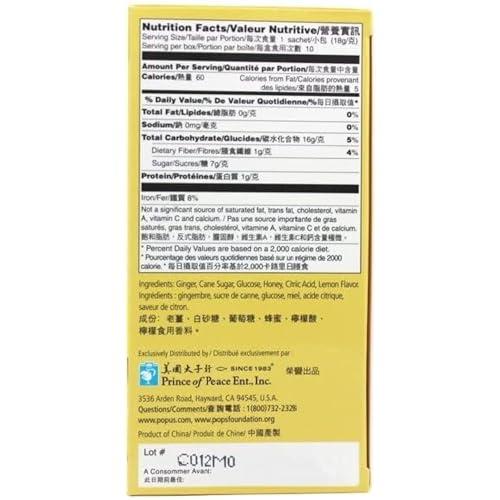 Prince Of Peace Prince of Peace Instant Natural Lemon Ginger Honey Crystals, 10 Sachets  Instant Hot or Cold Beverage for Nausea Relief and Soothes Throat  Easy to Brew Ginger and Honey Crystals