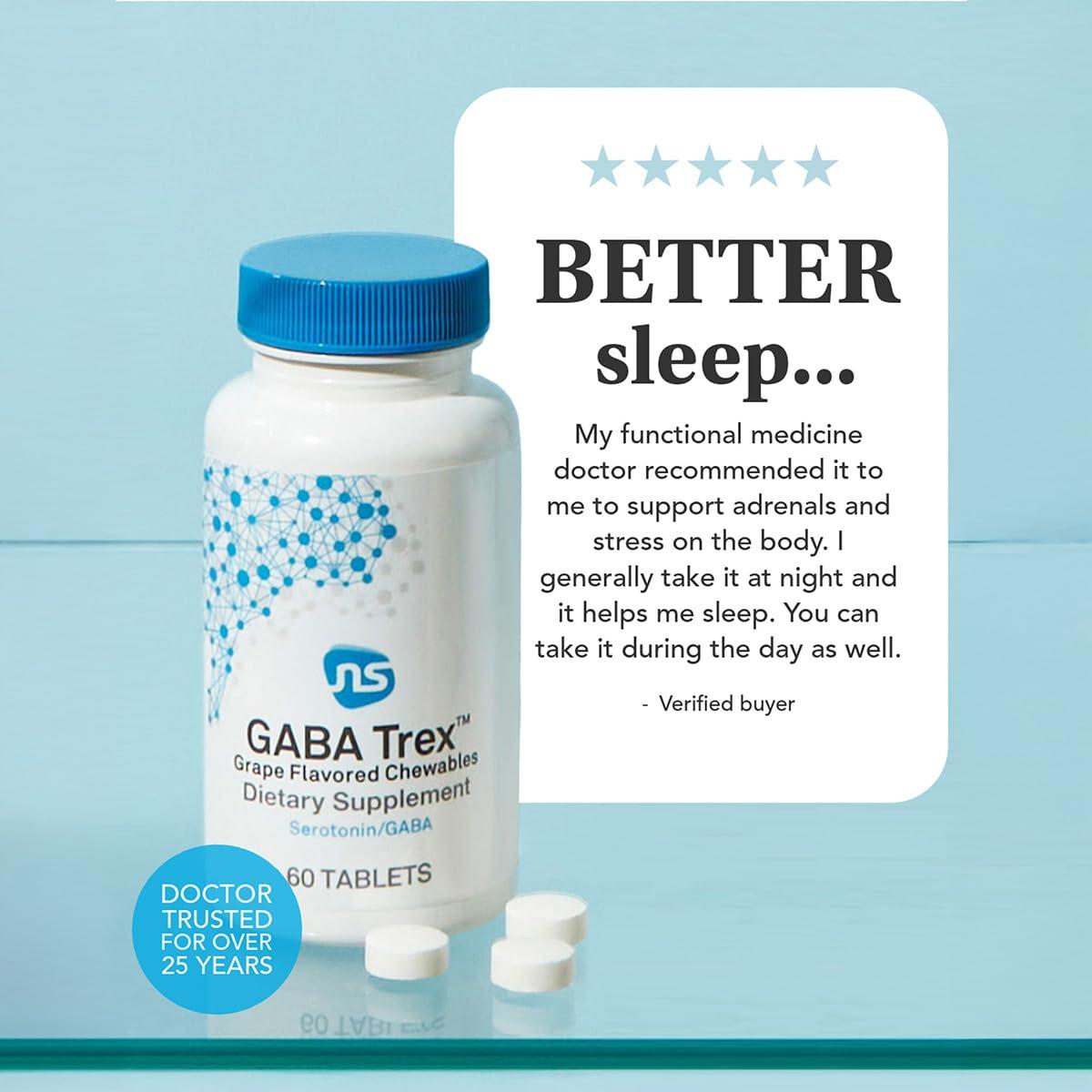 NeuroScience Neuorscience GABA Trex L Theanine Supplement - Calm Aid for Daytime Stress Support & Evening Relaxation - Chewable Grape-Flavored Tablets - Vegan & Non-GMO (60 Tablets)