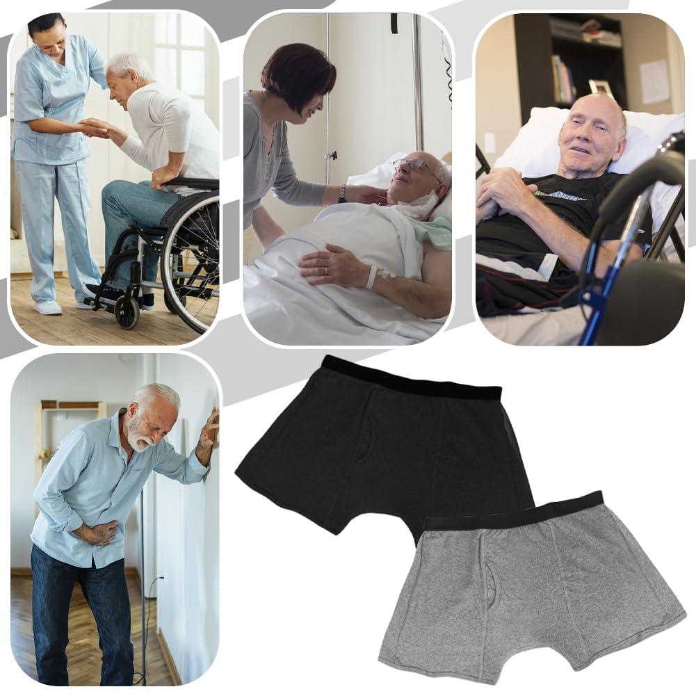 HKSICHENGKEJI Mens Incontinence Underwear Washable Incontinence Boxer Brief Absorbent Waterproof Boxer Shorts Urinary Elastic Cotton Boxer with Front&Rear Reusable Incontinence Brief Leakproof Protective Underwear