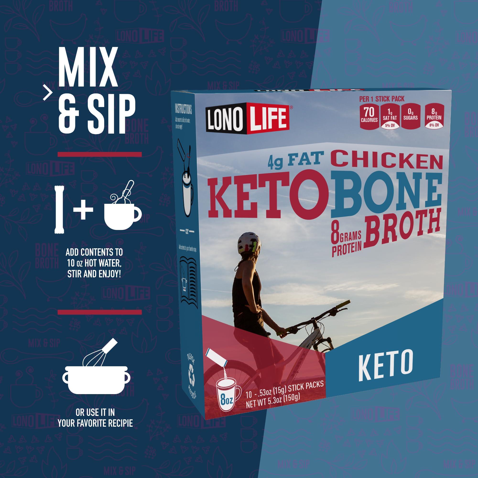 LONOLIFE LonoLife Keto Chicken Bone Broth Powder Mix | 10g Protein | Collagen-Rich, Keto & Paleo Friendly | Natural Ingredients | 24 Portable Stick Pack Servings