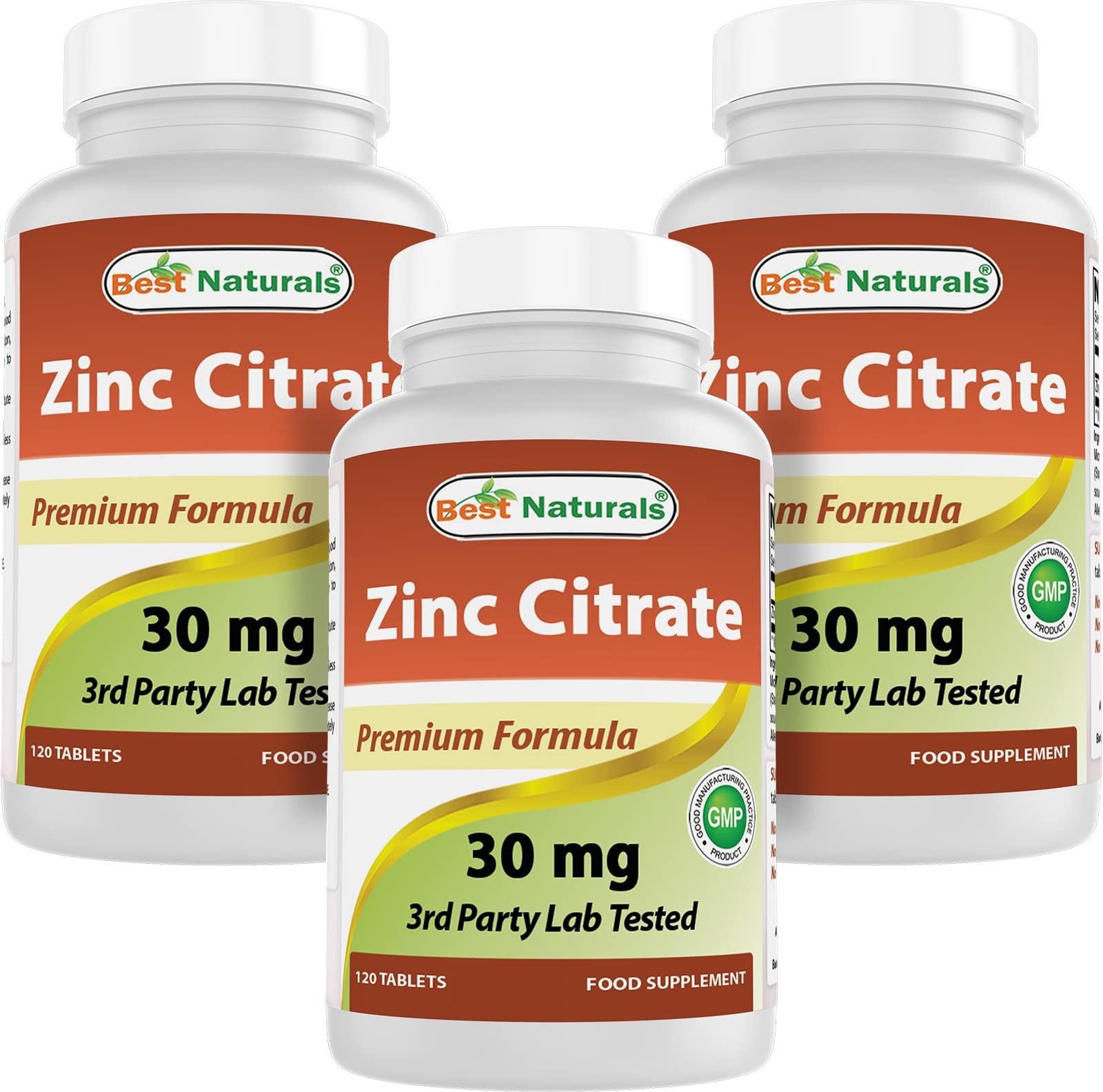 Best Naturals Best Naturals Zinc 30mg Supplements (as Zinc Citrate) - zinc Vitamins for Adults Immune Support - 120 Tablets (120 Count (Pack of 3))