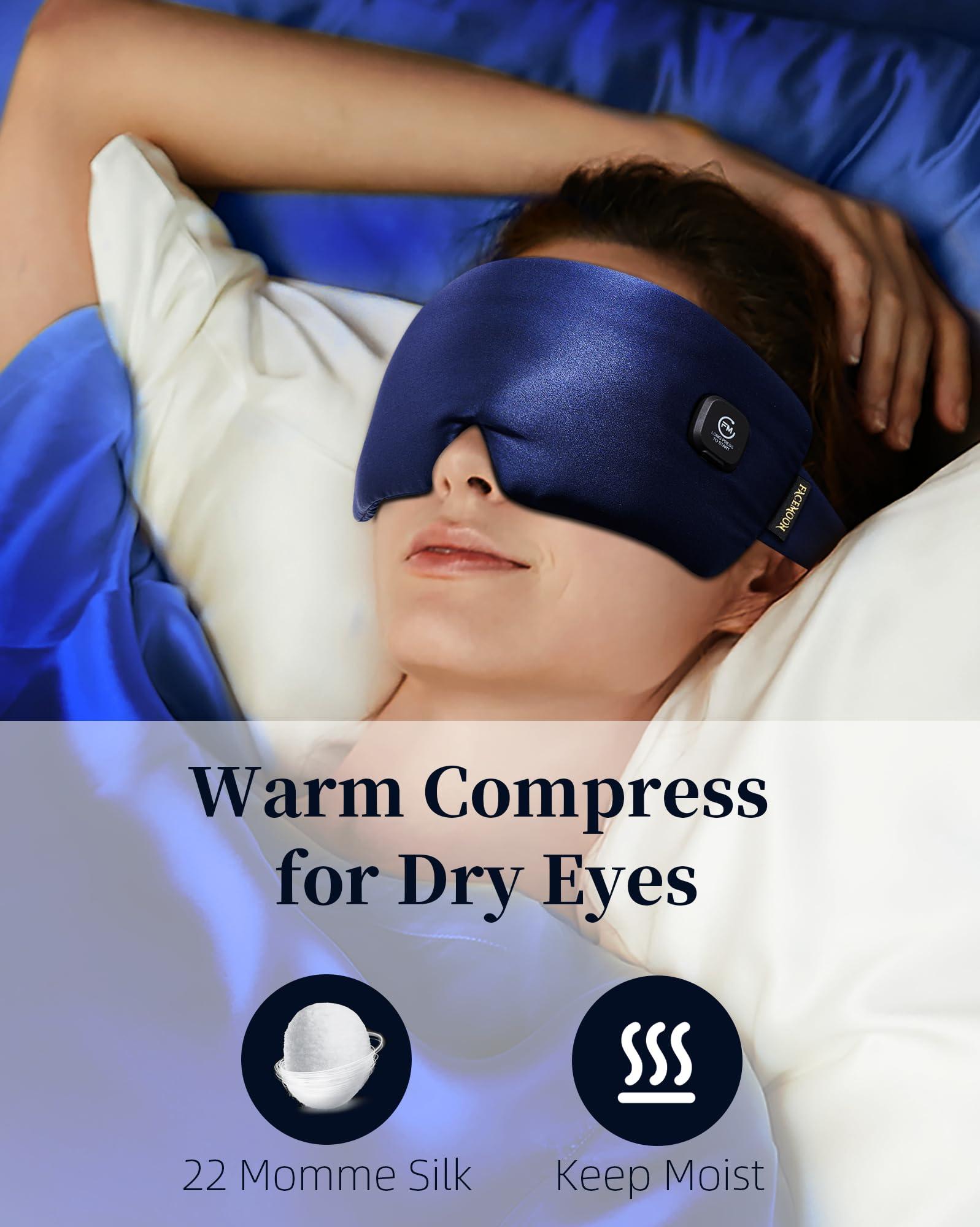 FACEMOON Heated Eye Mask for Dry Eyes - Silk Cordless Warm Eye Compress Moist Heat, FSA HSA Eligible, Eye Heating Pad for Dry Eyes, Stye Treatment, Eye Strain, Travel, Washable, Rechargeable, Blue