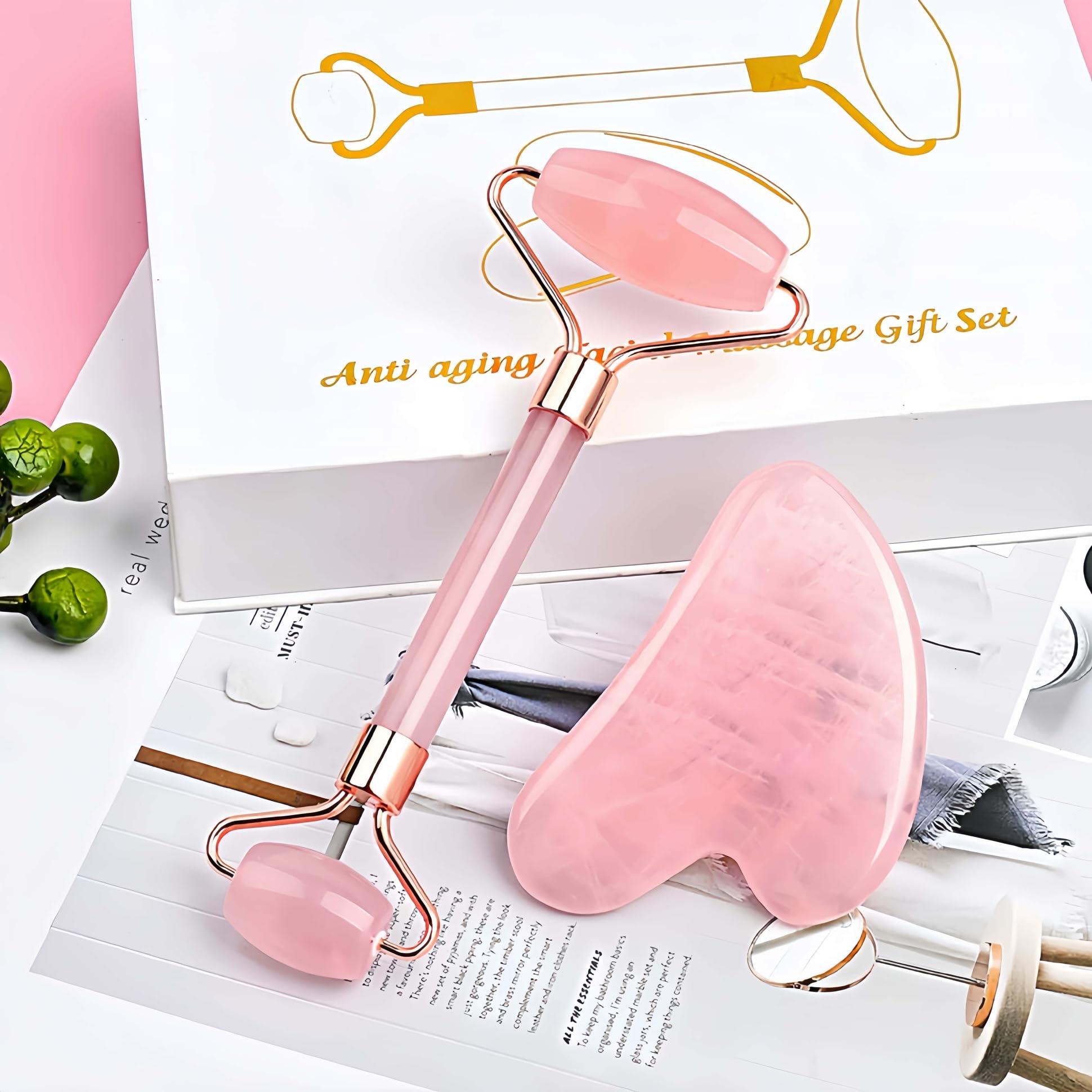 Bolithui Bolithui Jade Roller Massage Stick & Gua Sha Set - 100% Natural Stone Facial Massage Tools for Lymphatic Drainage, Anti-Puffiness & Glowing Skin, Spa-Quality Skincare, Gift-Ready Packaging