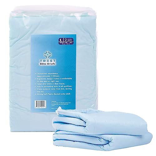 Trest TREST Elite Briefs for Men and Women, Overnight Diapers for Incontinence, Elite Absorbency, Comfortable, Odor Neutralizing and Secure Fit with 2 Wide Tabs - Blue, Large (Pack of 2)