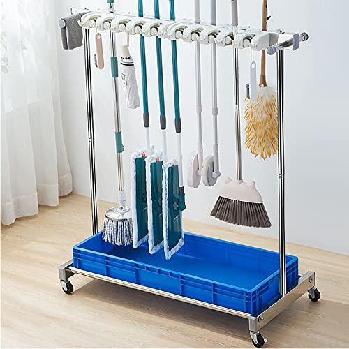 WXZX Utility Rack for Mops And Brooms,Cleaning Tool Cart Mop Holder Umbrella Stand,Movable Commercial Mop Rack, Mop Drain Rack,Can put wet mops, with Wheels,for Garden,Garage,Schools,Hospitals,Hotels ( Col