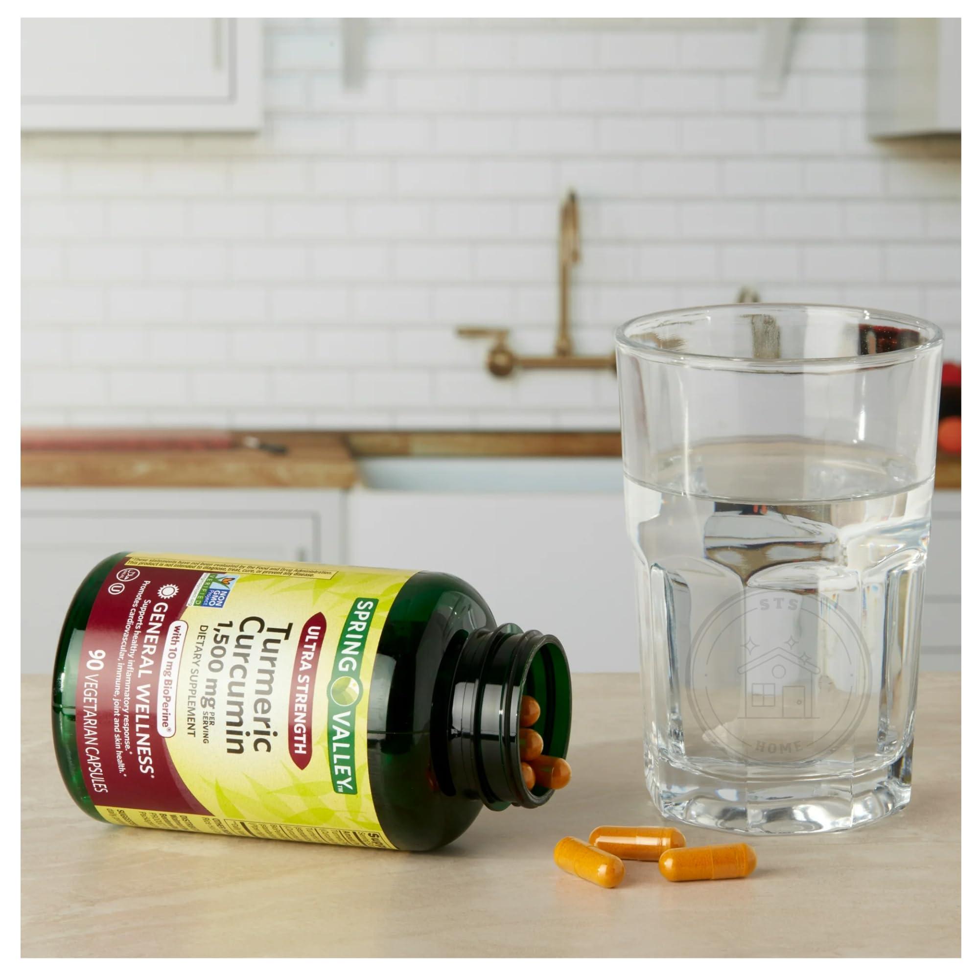 STS Home Spring Valley Turmeric Supplement | Turmeric Curcumin Supplement, Ultra Strength 1,500 mg, 90 Count + STS Sticker.