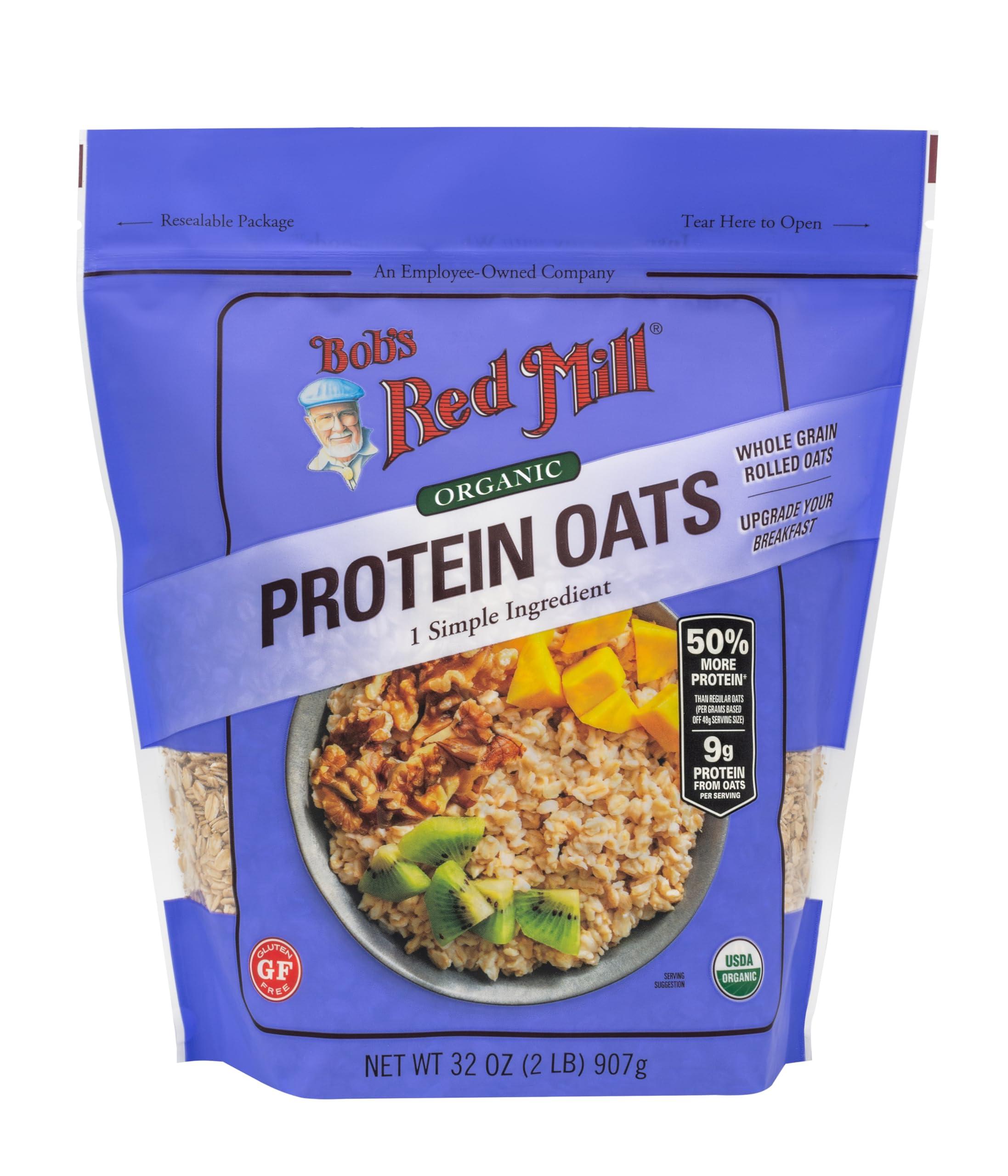 Bob\'s Red Mill Bob\'s Red Mill Organic Gluten Free Protein Oats, 32oz (Pack of 4) - 9g/Serving, Non GMO, Whole Grain, Plant Based Protein, Vegan, Kosher