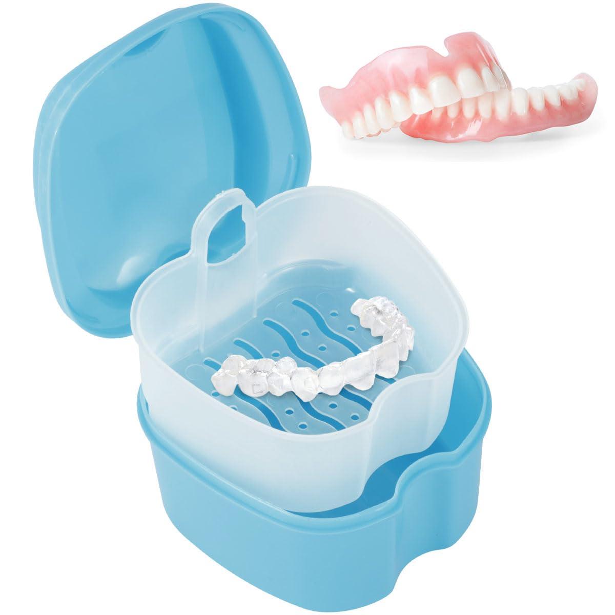 SAEHAEYEE Denture Case Denture Bath Box False Teeth Storage Box with Rinsing Basket Portable False Teeth Storage Case Orthodontic Dental Retainer Box for False Teeth Storage Soaking Cleaning