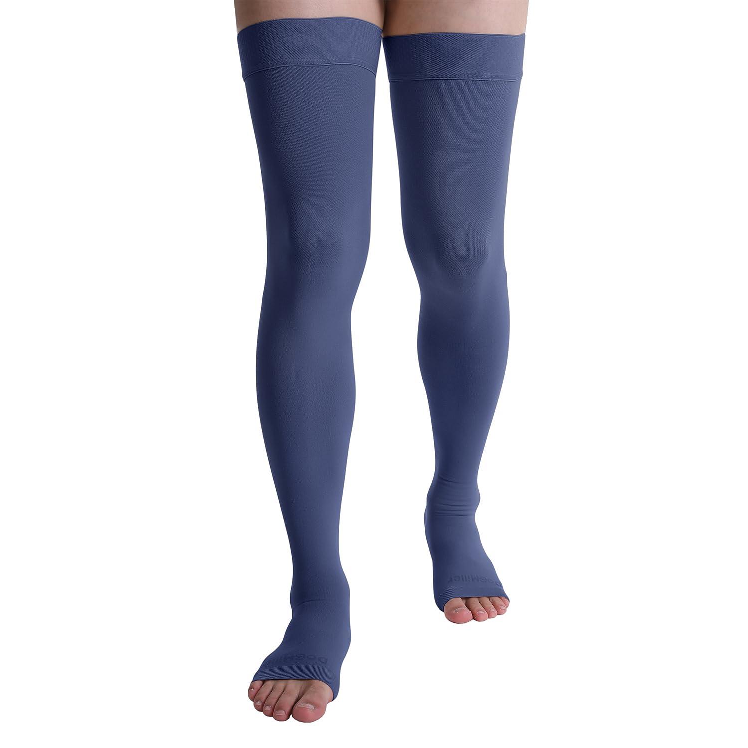 Doc Miller Doc Miller Thigh High Compression Socks Women and Men 20-30mmHg for Varicose Veins, Pregnancy Support Compression Stockings for Women, 1 Pair (Dark Blue, Small)
