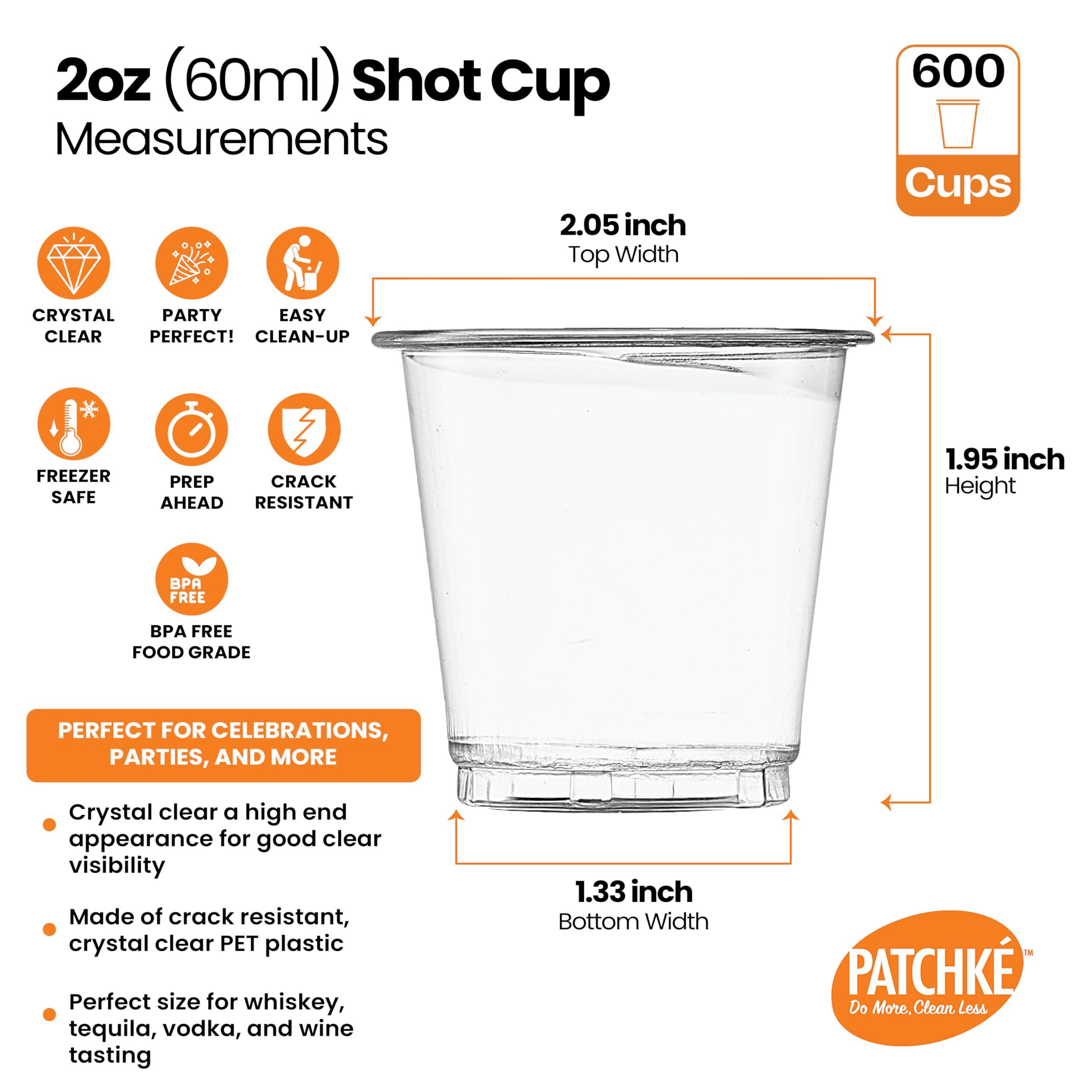 PATCHKE PATCHKE [2 OZ - 600 Pack] Plastic Shot Glasses Disposable mini Jello Shot Party Tumblers For Condiments samples (bulk Pack - 600 Cups)