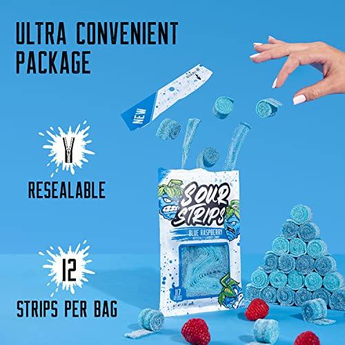 SOUR STRIPS Sour Strips Raspberry Flavored Sour Candy Strips, Deliciously Sour Chewy Candy Belts, Vegetarian Candies, 12 Strips per Pack, 2 Pack