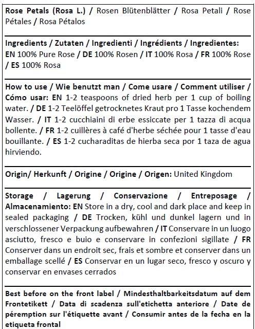 Herba Organica Herba Organica Rose Petals - Rosa L - Loose Petals (100g)