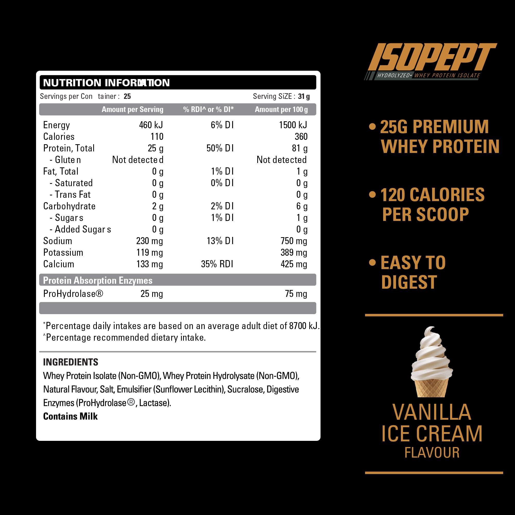EHP Labs IsoPept Hydrolyzed Whey Protein Powder by EHPlabs - 100% Whey Protein Isolate & Hydrolysate, 27g of Protein, Non-GMO, Gluten Free, Fast Absorbing, Easy Digesting, 27 Serves (Vanilla Ice-Cream)