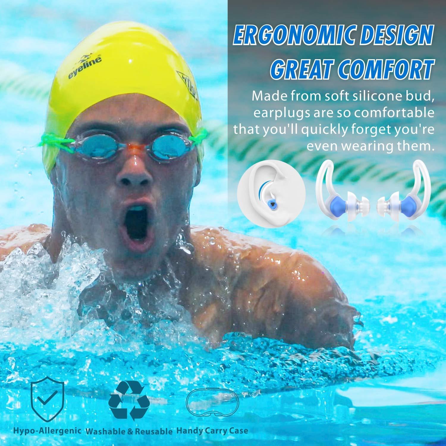 Hearprotek Hearprotek [2 Pairs] Swim Ear Plugs Adults, Ear Plugs for Swimming -Waterproof Silicone Water earplugs for Men Women Juniors Swimmers Pool Shower Bathing