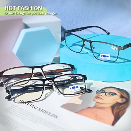 JORCENSEY JORCENSEY 3 Pack Reading Glasses for Men with Blue Light Blocking Stylish Metal Frame Readers +1.50