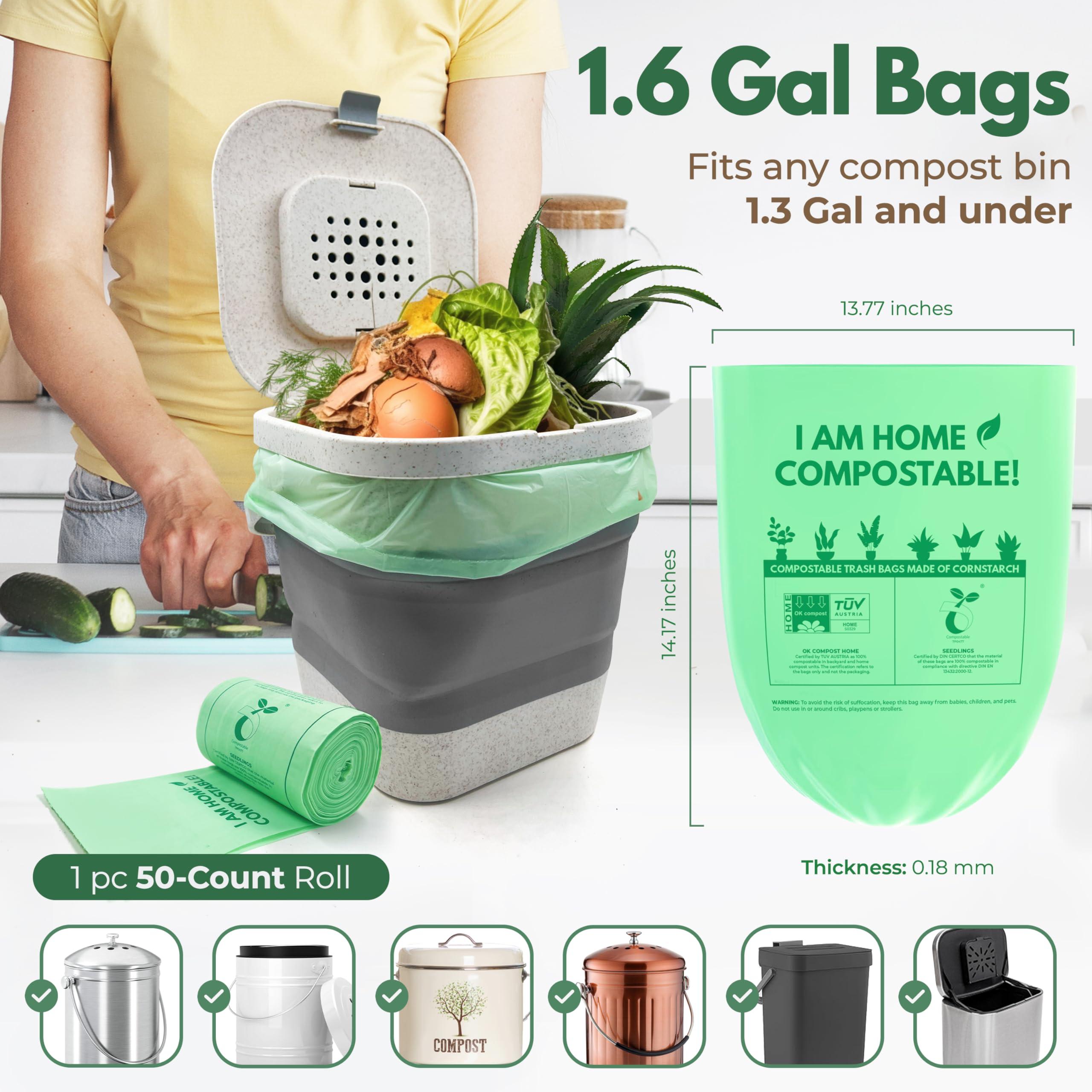 AIRNEX AIRNEX 50 Small Compost Bags for Countertop Bin 1.6 Gal - Cornstarch Compost Trash Bags - Leakproof & Tear Resistant Compostable Bags for Kitchen Compost Bin - OK Compost Home & Seedlings Certified