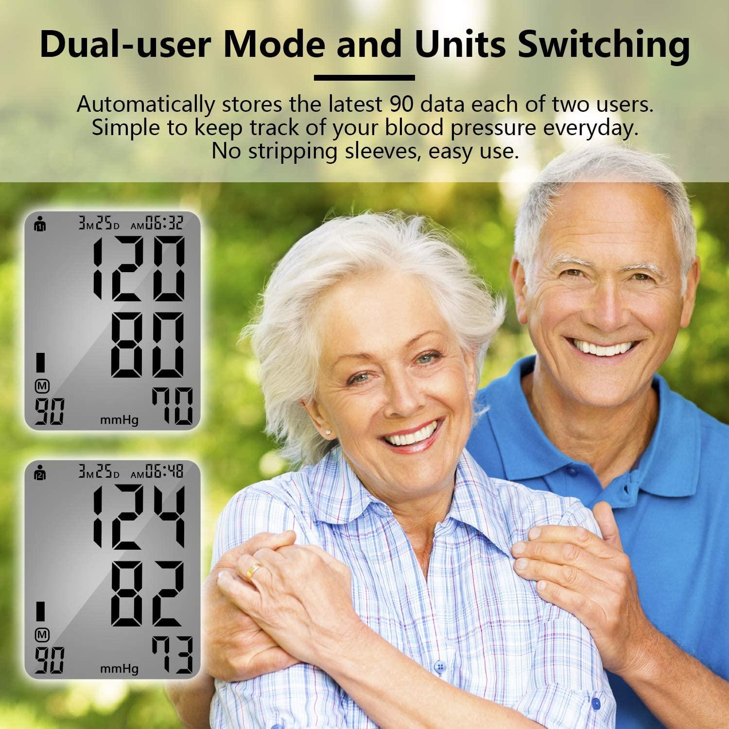 TDMOON Electronic Blood Pressure Monitor, Upper Arm Automatic Digital BP Monitor Large Cuff 8.66-16.5\", 2 Users 180 Memory Large Display, Irregular Heart Rate Indication, with DC Adapter for Home Use