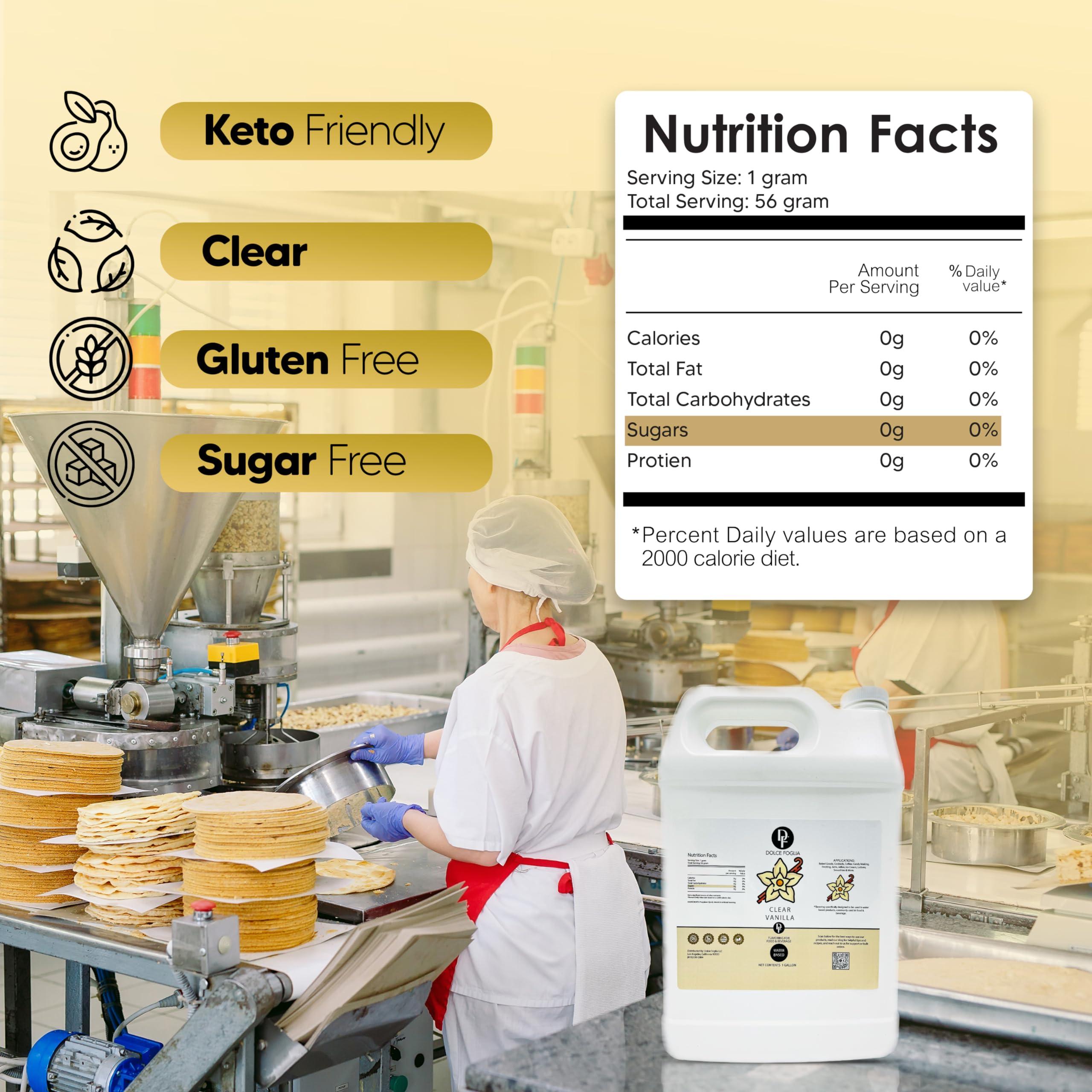 Dolce Foglia Dolce Foglia Clear Double Strength Imitation Vanilla Extract - 1 Gallon - Gluten-Free, Keto-Friendly & Sugar-Free Vanilla Flavoring with Natural and Artificial Vanilla Flavor