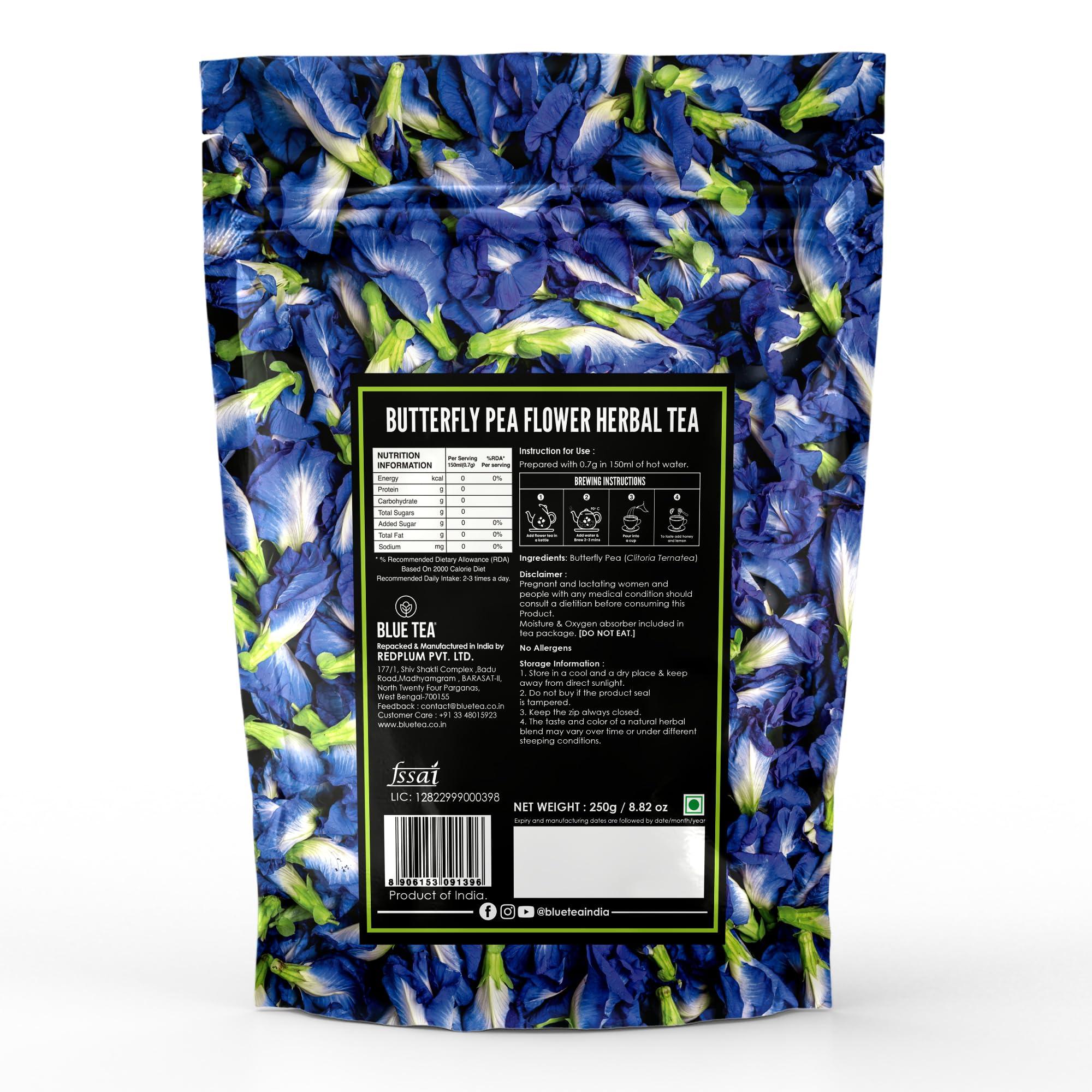 BLUE TEA BLUE TEA - Butterfly Pea Flower Tea - 8.82 Oz (500+ Cups) Loose | HALLOWEEN GIFTS | SUPER ANTIOXIDANT | Flower Based - Herbal Tea - Caffeine Free - Non-GMO - No Preservatives - Vegan - Detox Tea | Zipper Pack