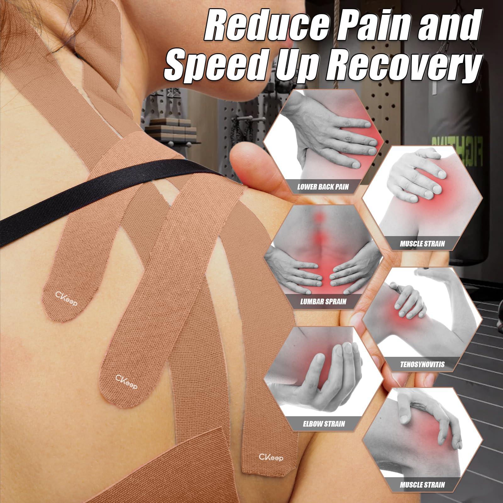 CKeep CKeep 4 Rolls Kinesiology Tape, Original Cotton Elastic Athletic Tape, 20 Precut 10\" Strips Each, Beige, Ideal for Muscle Support & Injury Prevention