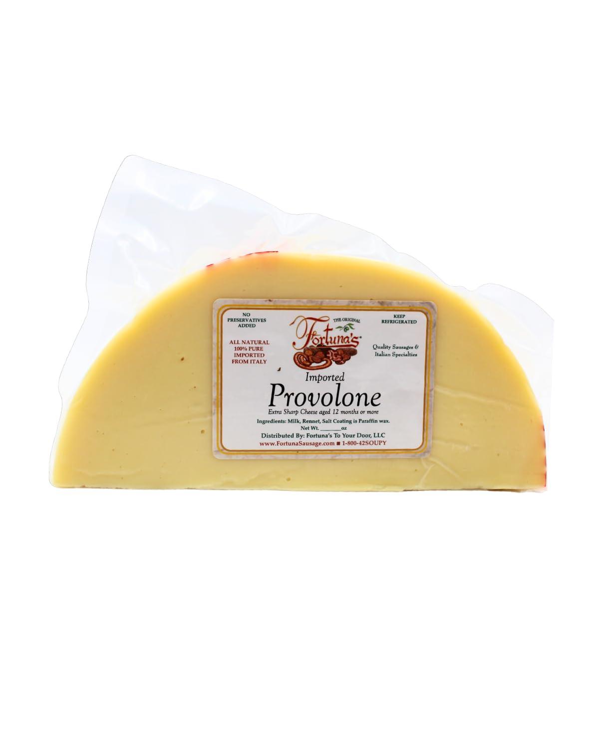 Fortuna\'s Fortuna\'s Provolone Piccante - Sharp & Imported from Italy - Aged to Perfection for Over a Year - Semi-Firm Texture - 1 lb Wedge. Wax rind. Enjoy a Bold Taste