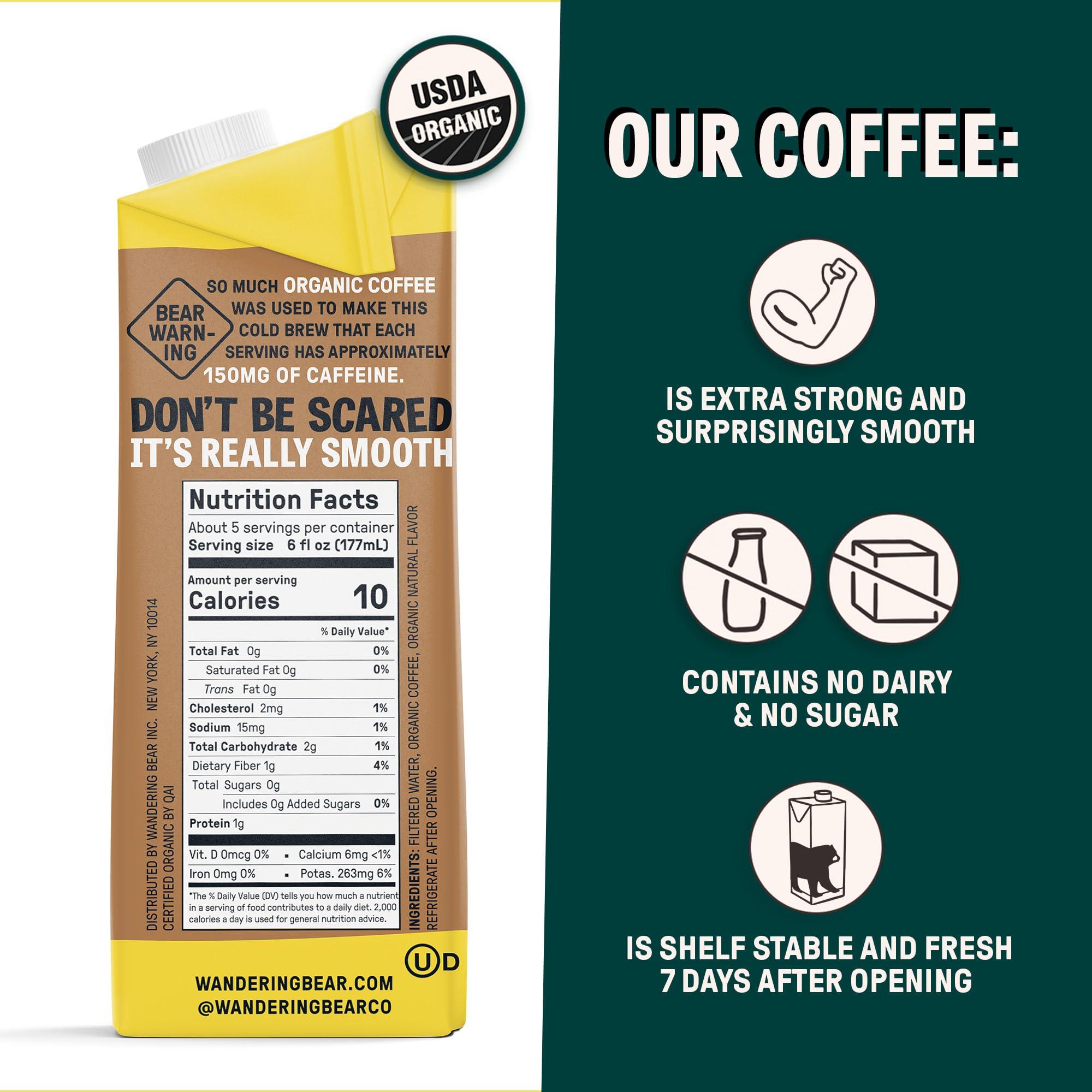 Wandering Bear Wandering Bear Organic Caramel Cold Brew Coffee, 32 fl oz, 6 pack - Extra Strong, Smooth, Organic, Unsweetened, Shelf-Stable, and Ready to Drink Iced Coffee, Cold Brewed Coffee, Cold Coffee