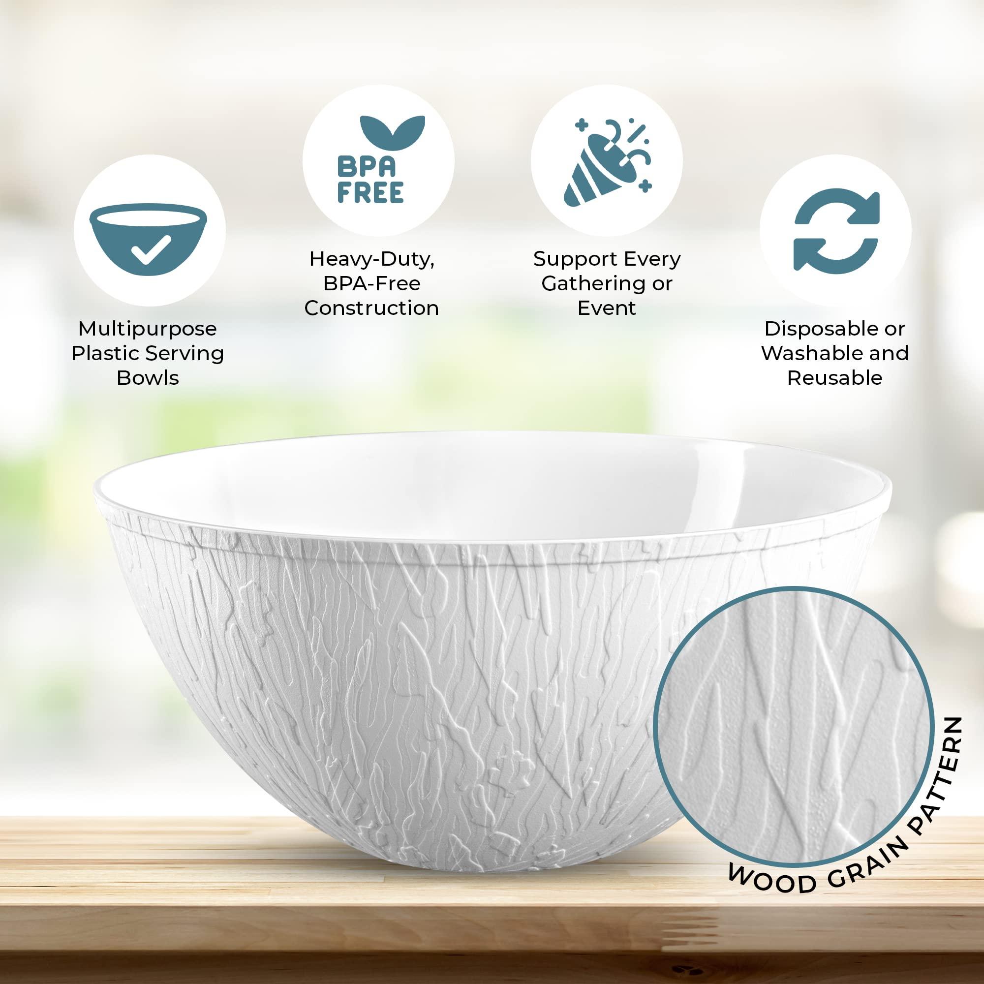 Posh Setting Plastic Serving Bowls Large Disposable White Serving Bowl Snack Bowls for Parties Disposable Plastic Chip Bowls for Parties, Buffet, Catering, Display or Salad Bar [5 Pack - 96 oz]