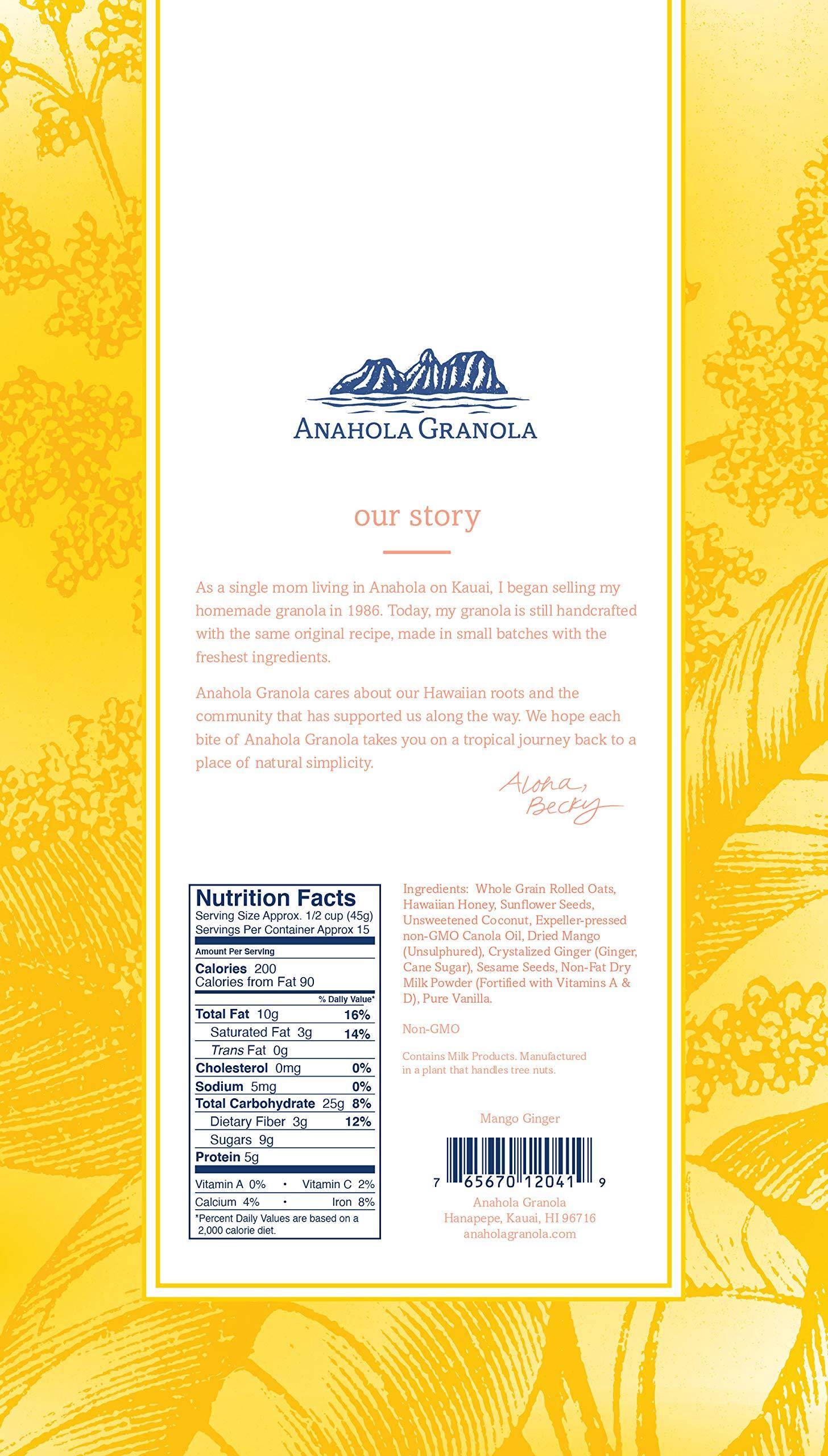Anahola Granola Anahola Granola Mango Ginger Granola - Healthy Hawaiian Granola - Ancient Grains With No Sugar Added - Handmade Since 1986 - Good For You While Still Tasting Great (24 oz)