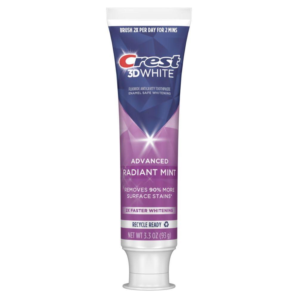 Crest Crest 3D White Advanced Teeth Whitening Toothpaste, Radiant Mint, 3.3 oz, Pack of 2