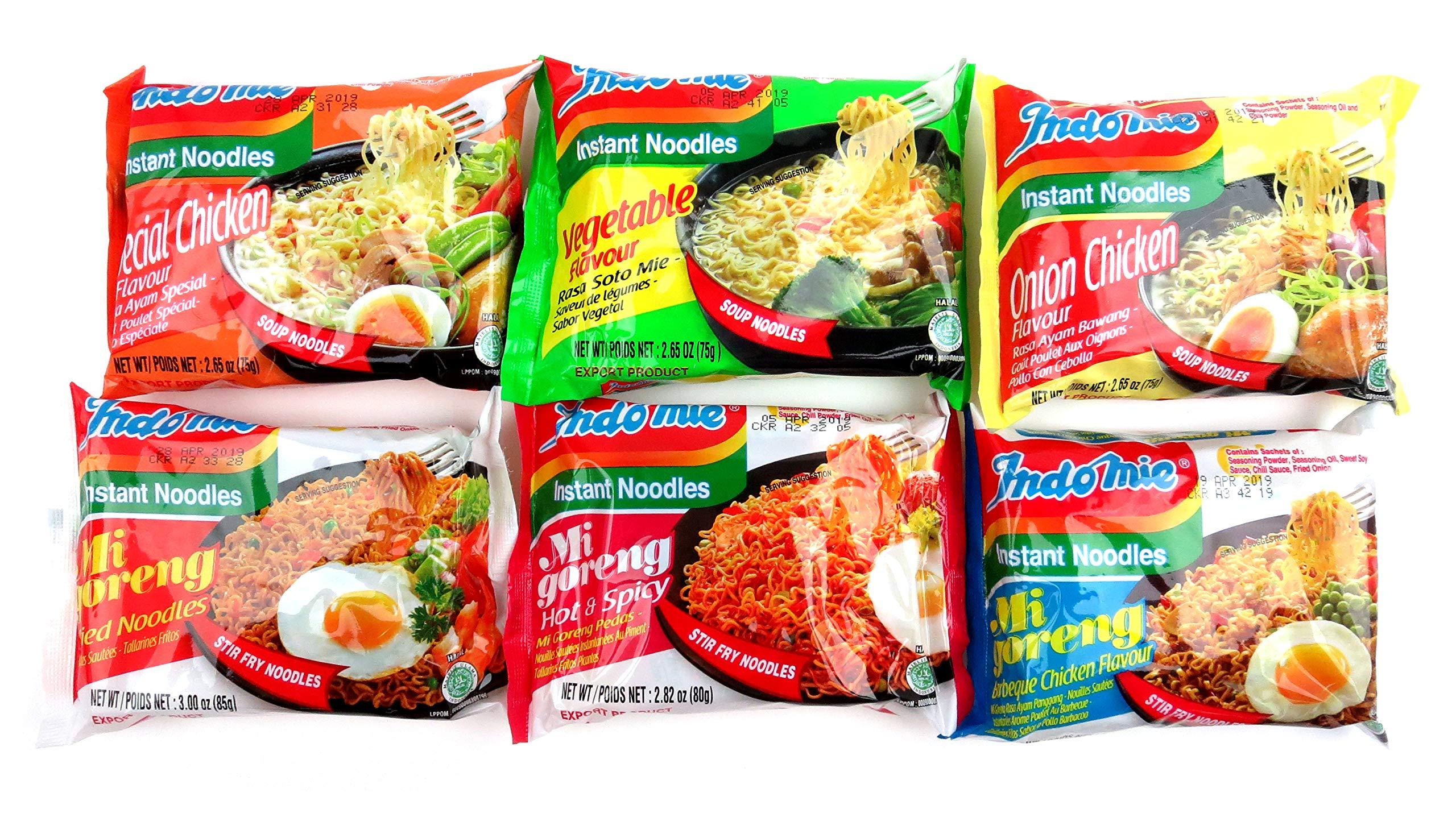 Black Tie Mercantile Indomie Mi Goreng Instant Noodles 6-Flavor Variety: One Packet Each in a BlackTie Box (6 Items Total)
